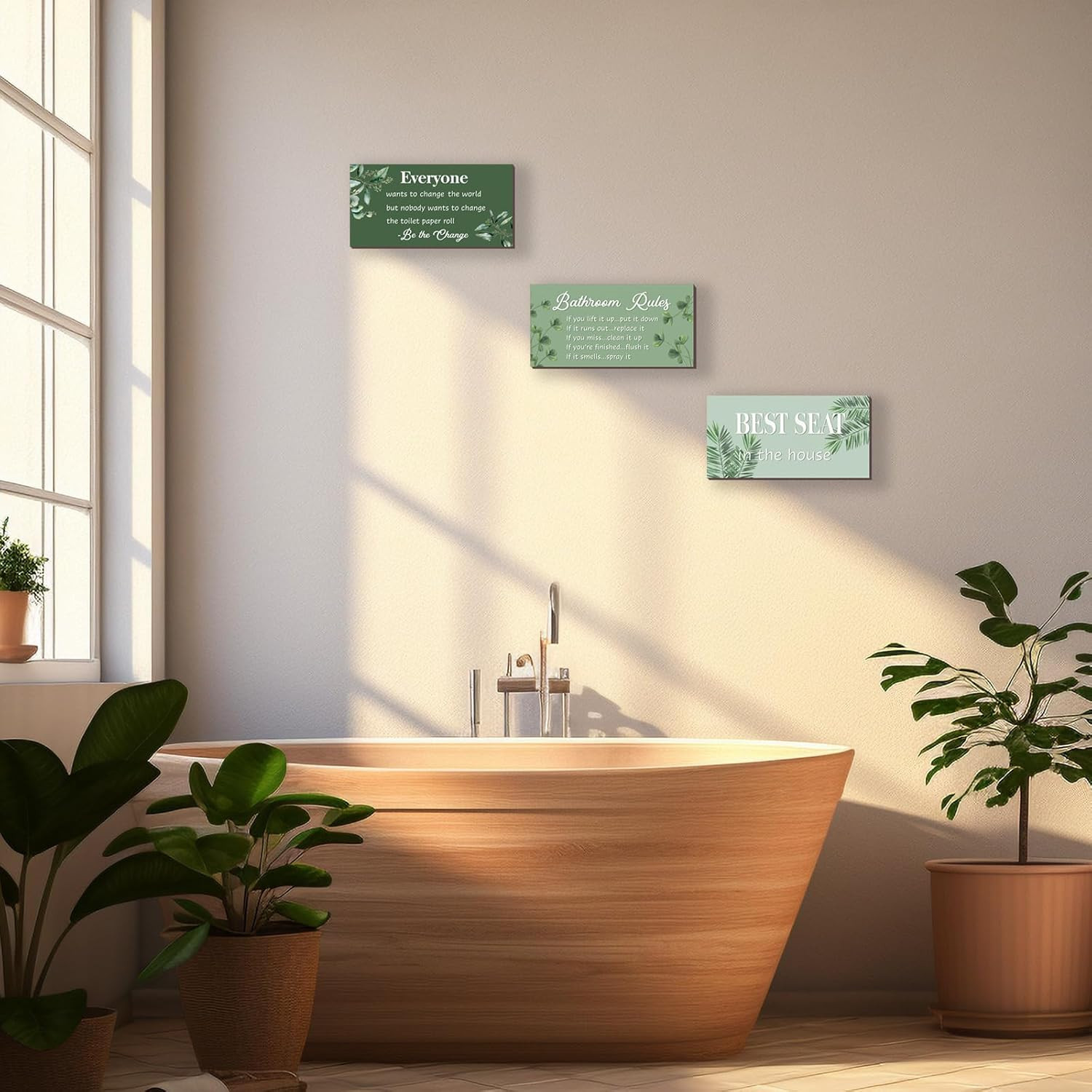 3 Pcs Green Bathroom Rules Decor Sage Farmhouse Wooden Best Seat in the House Wa