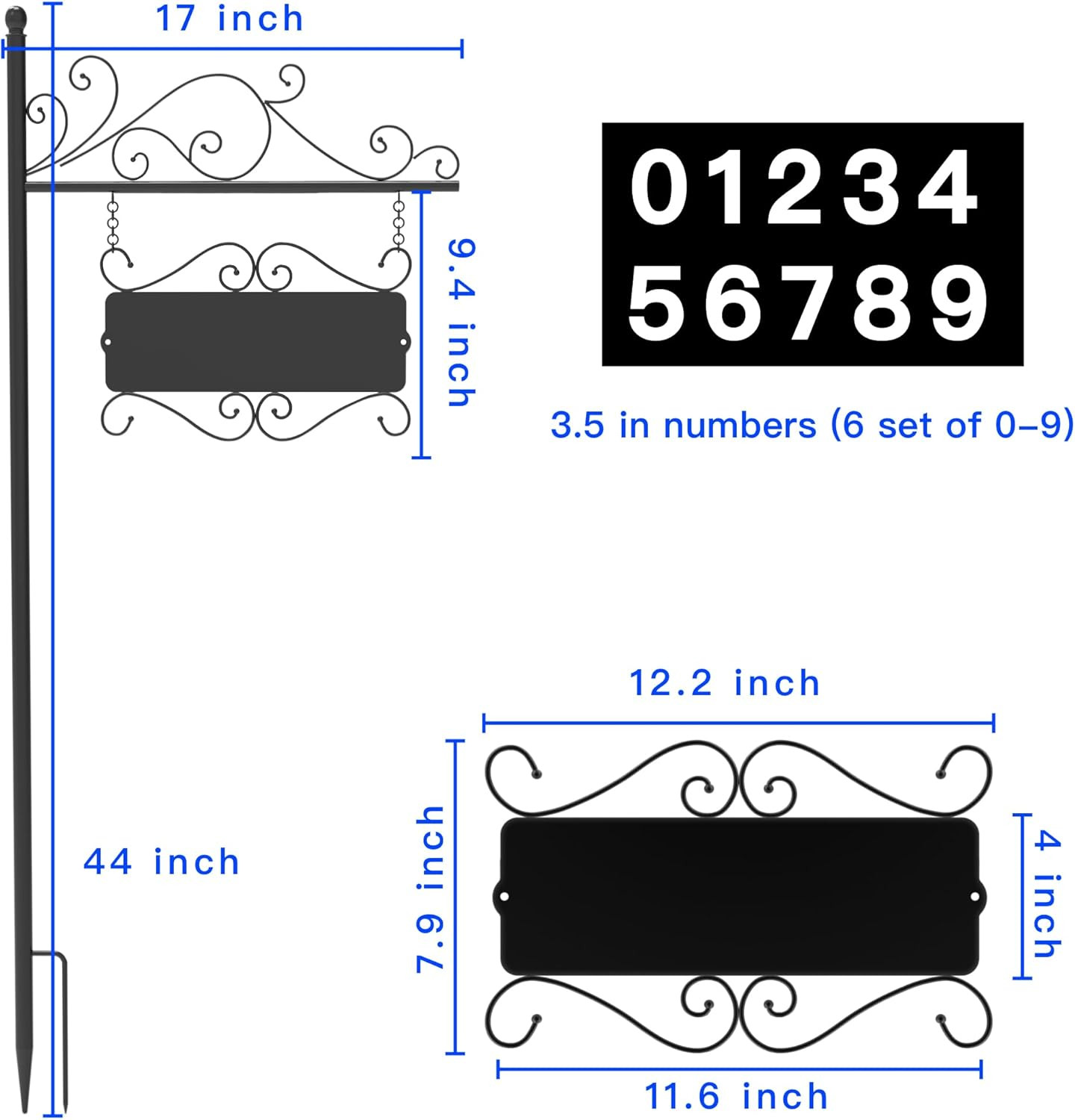 Double-Sided Metal Address Sign with 44″ Pole for Home and Garden