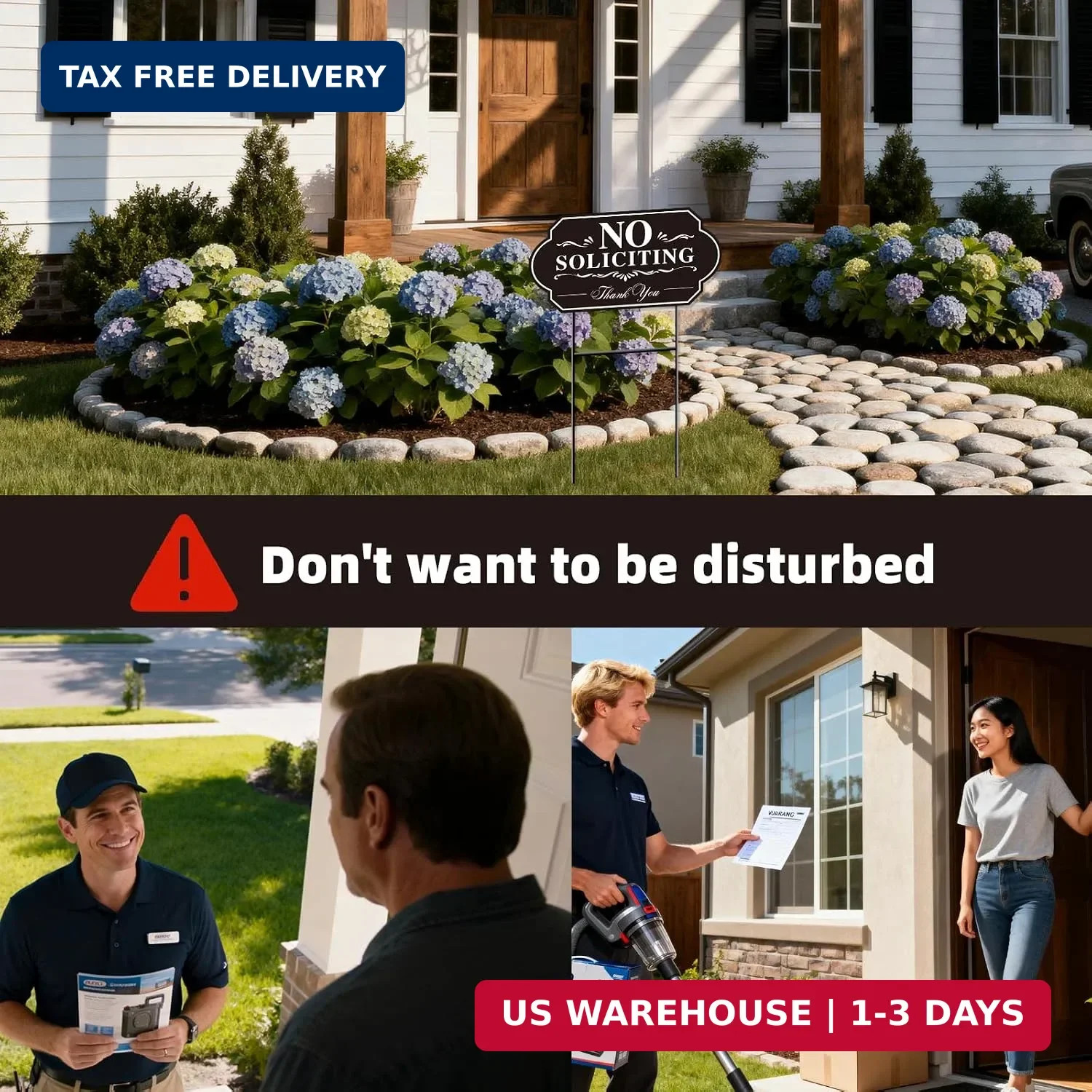 No Soliciting Sign for House, No Soliciting Yard Sign, 2-Pack 14″x7″ Double-Side