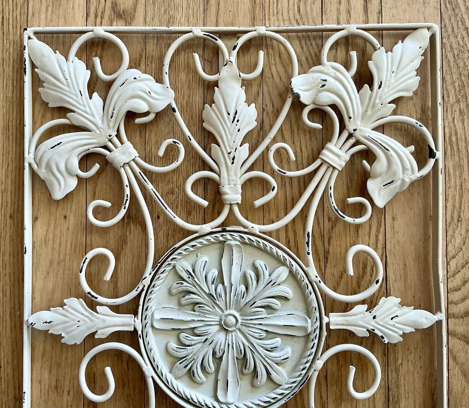 Vintage Wrought Iron Wall Decor Hanging Distressed White