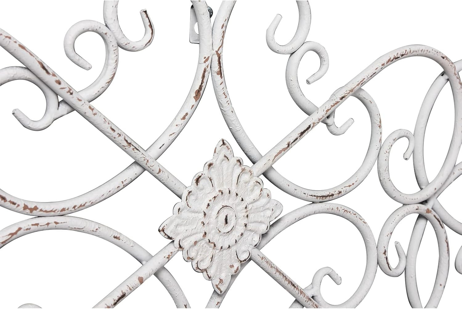 White Flower Scroll Metal Wall Art Decor 32″ x 13″ | Hanging Vintage Large Flora