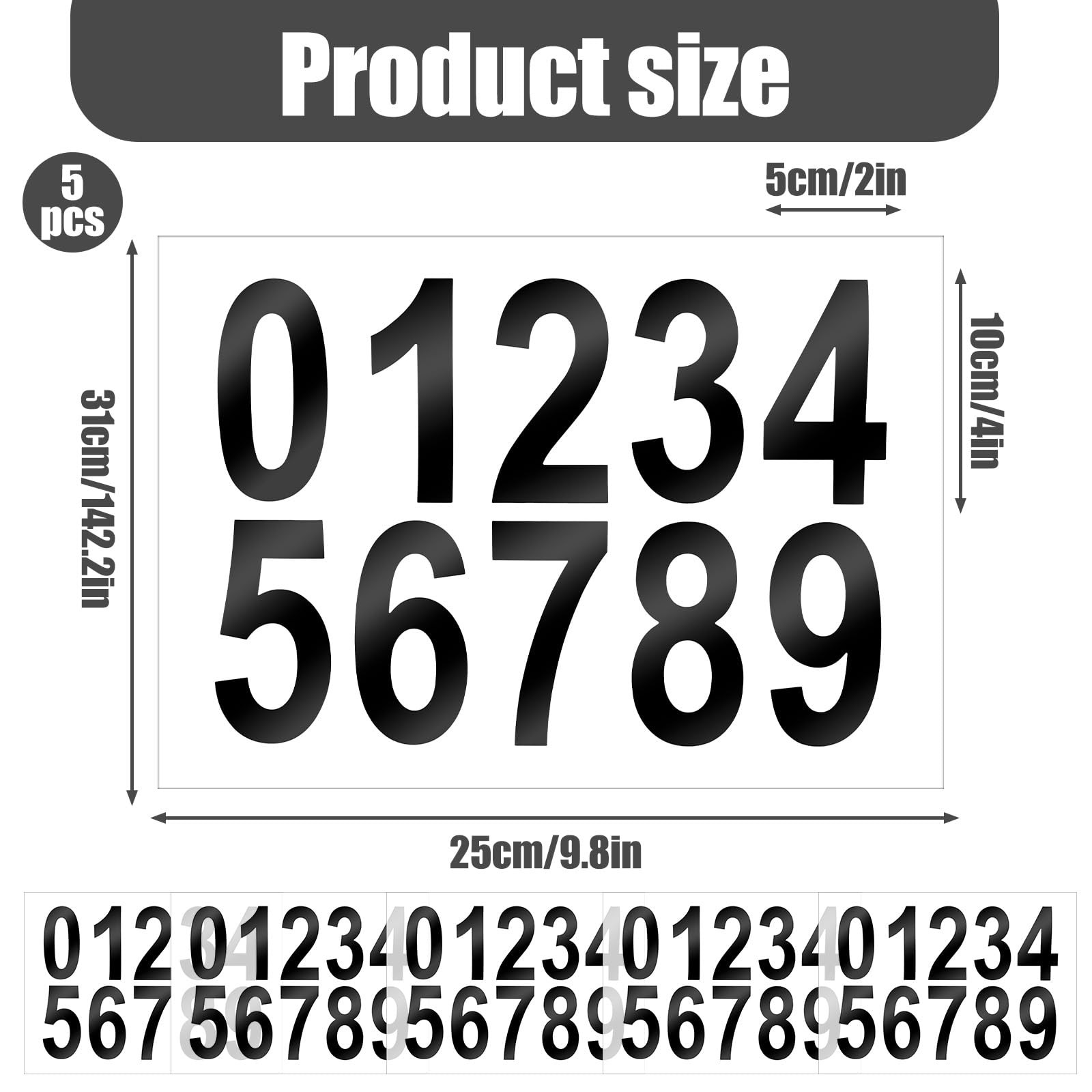 0-9 Reflective Vinyl Mailbox Numbers Stickers for Outside 5 Set Black