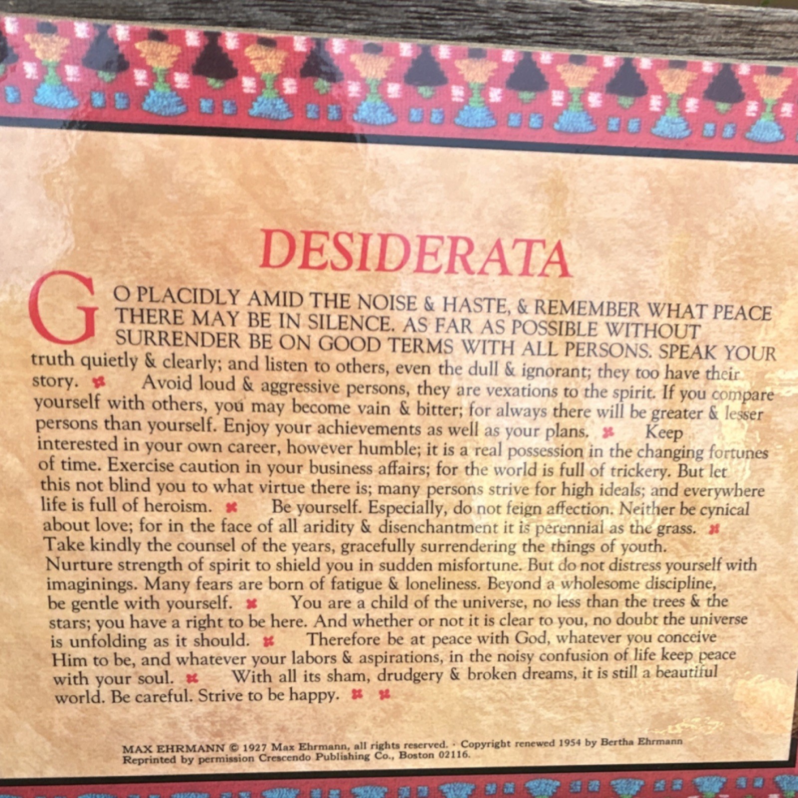 Vintage Russ Berrie Living Quotes Desiderata Wall Plaque Medium 9×7 MPN 427