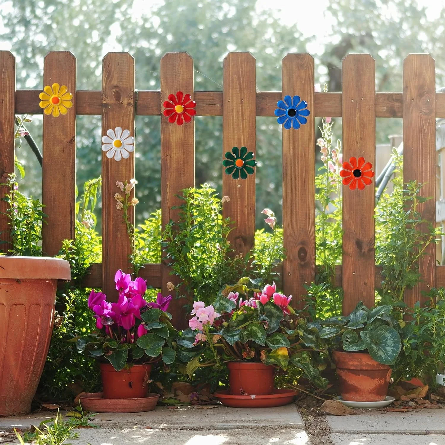 6pcs Metal Wall Flowers Outdoor Wall Decor Garden Fence Ornaments 4 Inches Sunfl