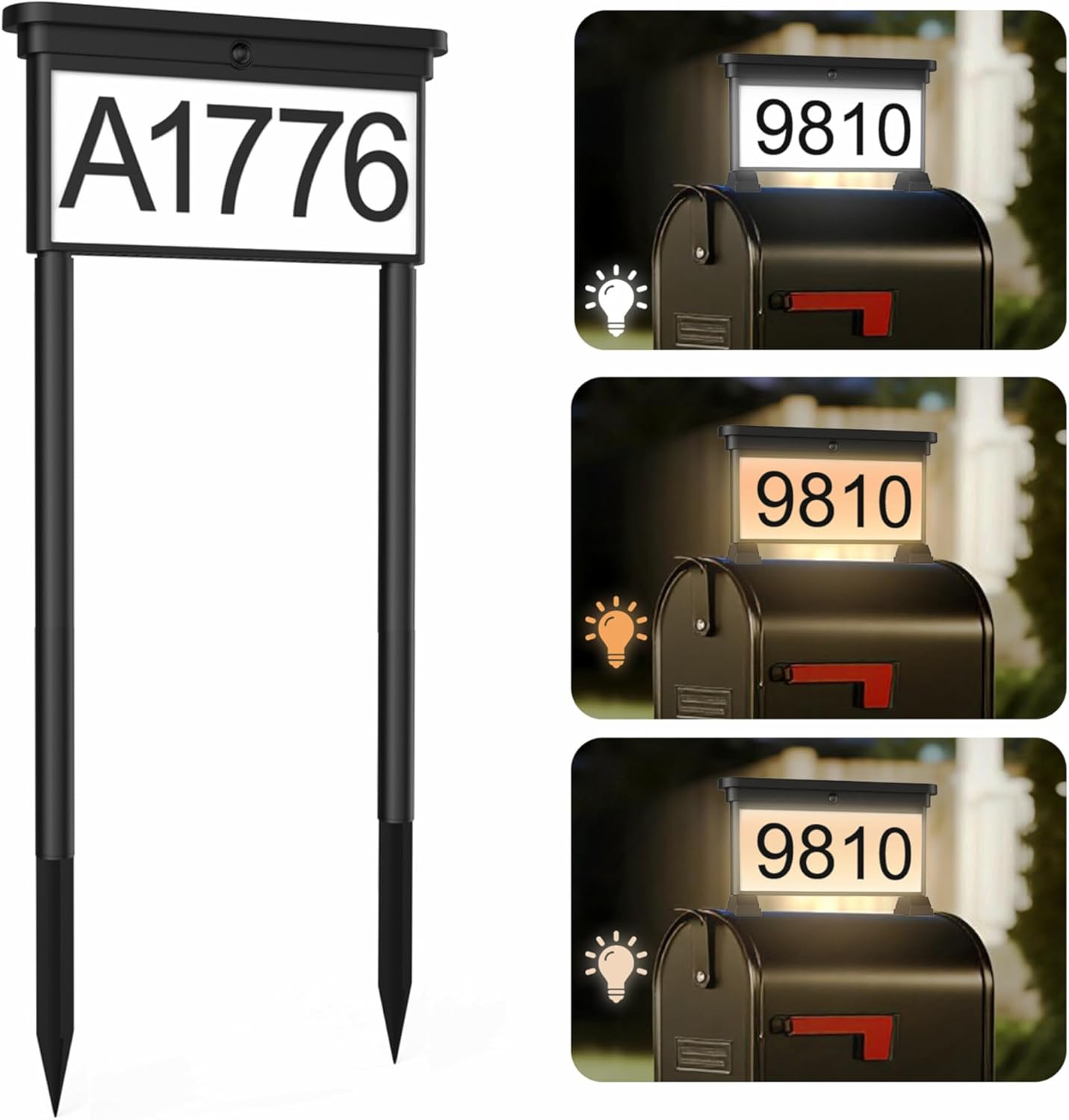 New Upgraded Solar Address Sign,Double Sided Glow House Numbers with Auto On/Off