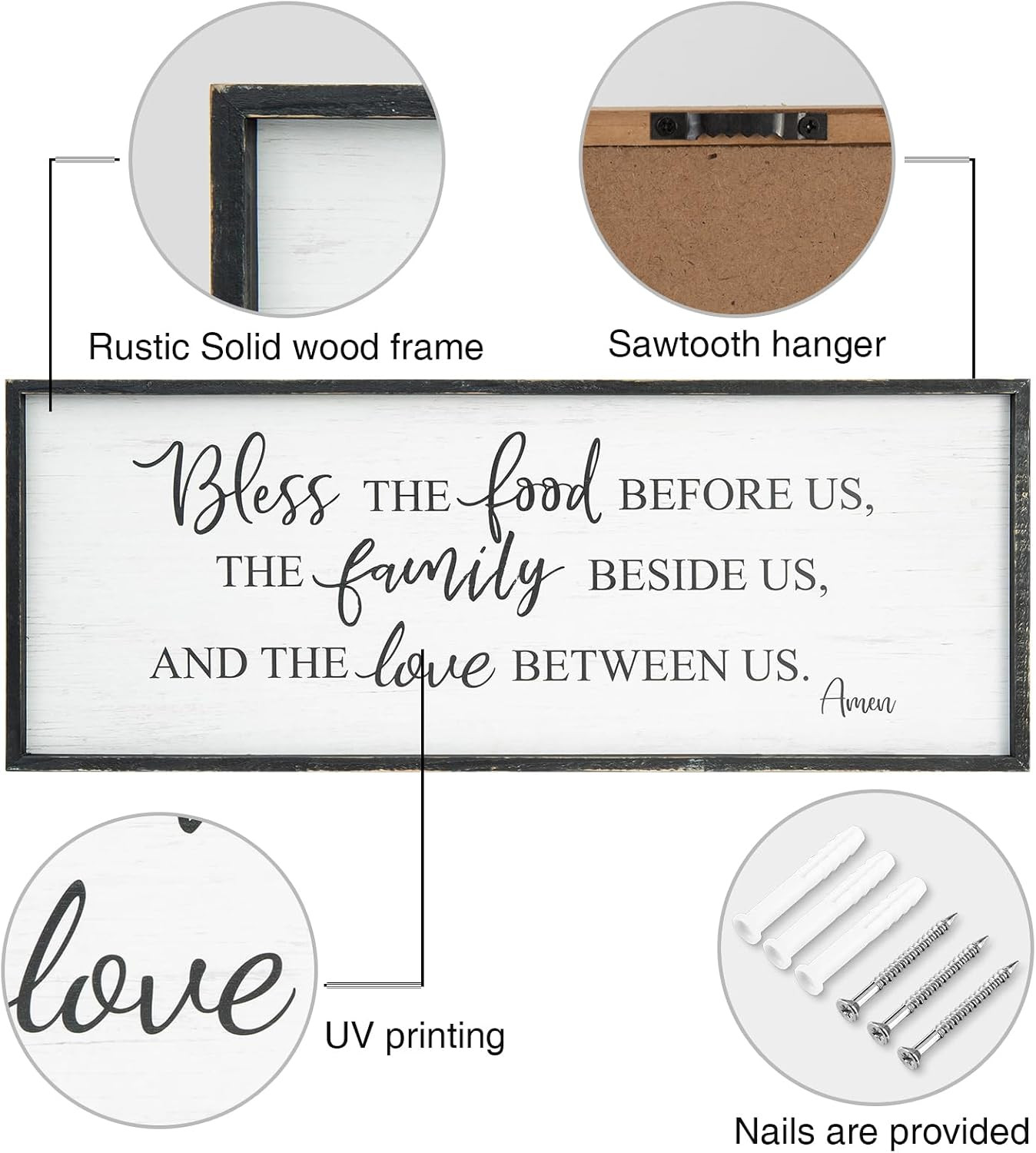Bless the Food before Us Home Decor Wall Sign for Family 40 X 15 Inch Black