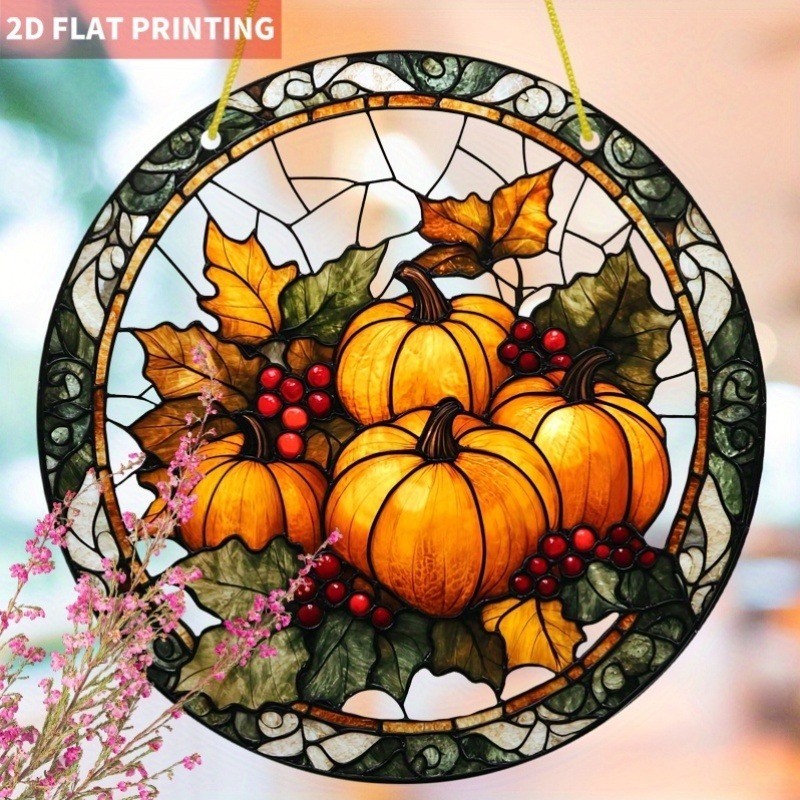 Bohemian Autumn Harvest Sun Catcher 8*8in Round Acrylic Decor Gifts Halloween