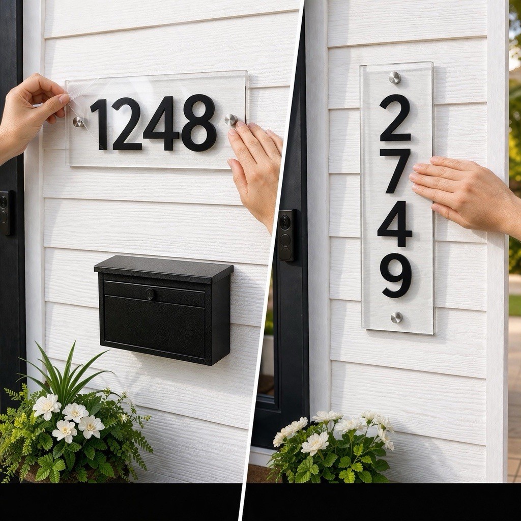Custom House Number Sign Acrylic Address Plaque Modern Outdoor Sign 12×6 20×6 US