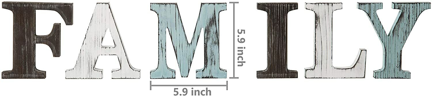 MyGift Rustic Multicolor Wood Tabletop Family Letters Sign
