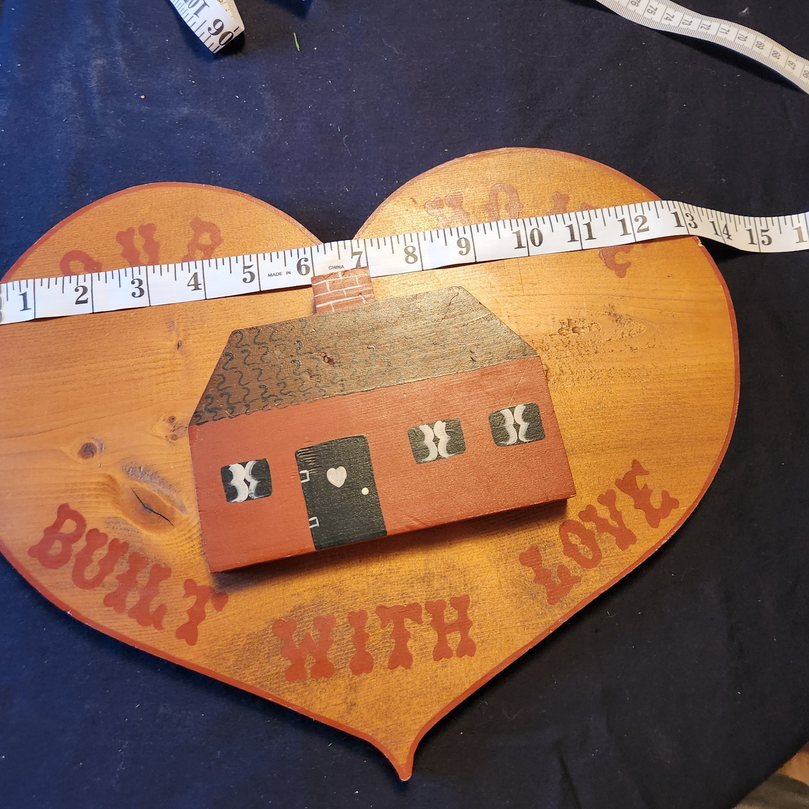 Folk Art VTG Handpainted Wood House “OUR HOME BUILT WITH LOVE” 13 in x 11 in