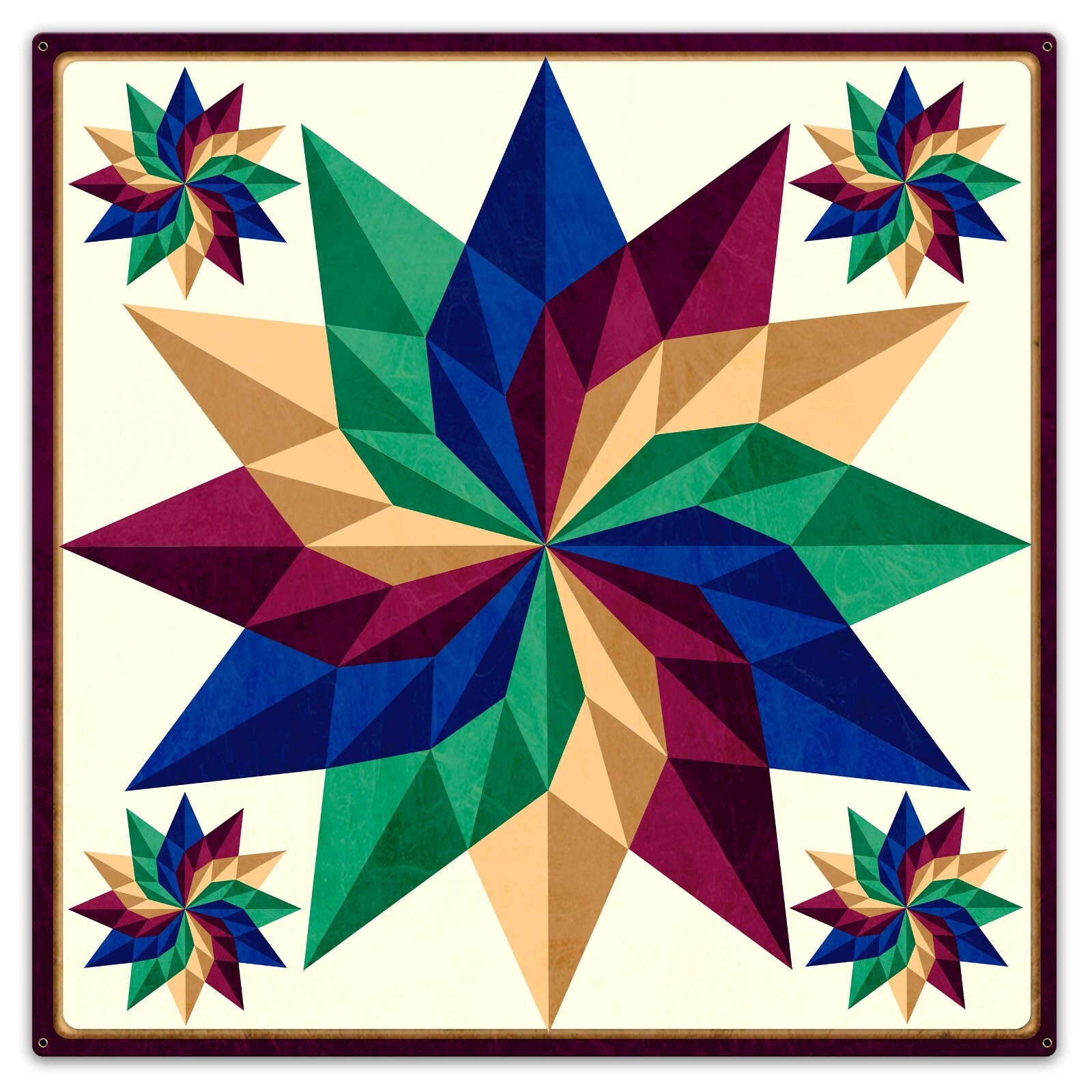 Amish Barn Art Quilt Metal Sign, Multi Dahlia Pinwheel, Dutch Amish Design