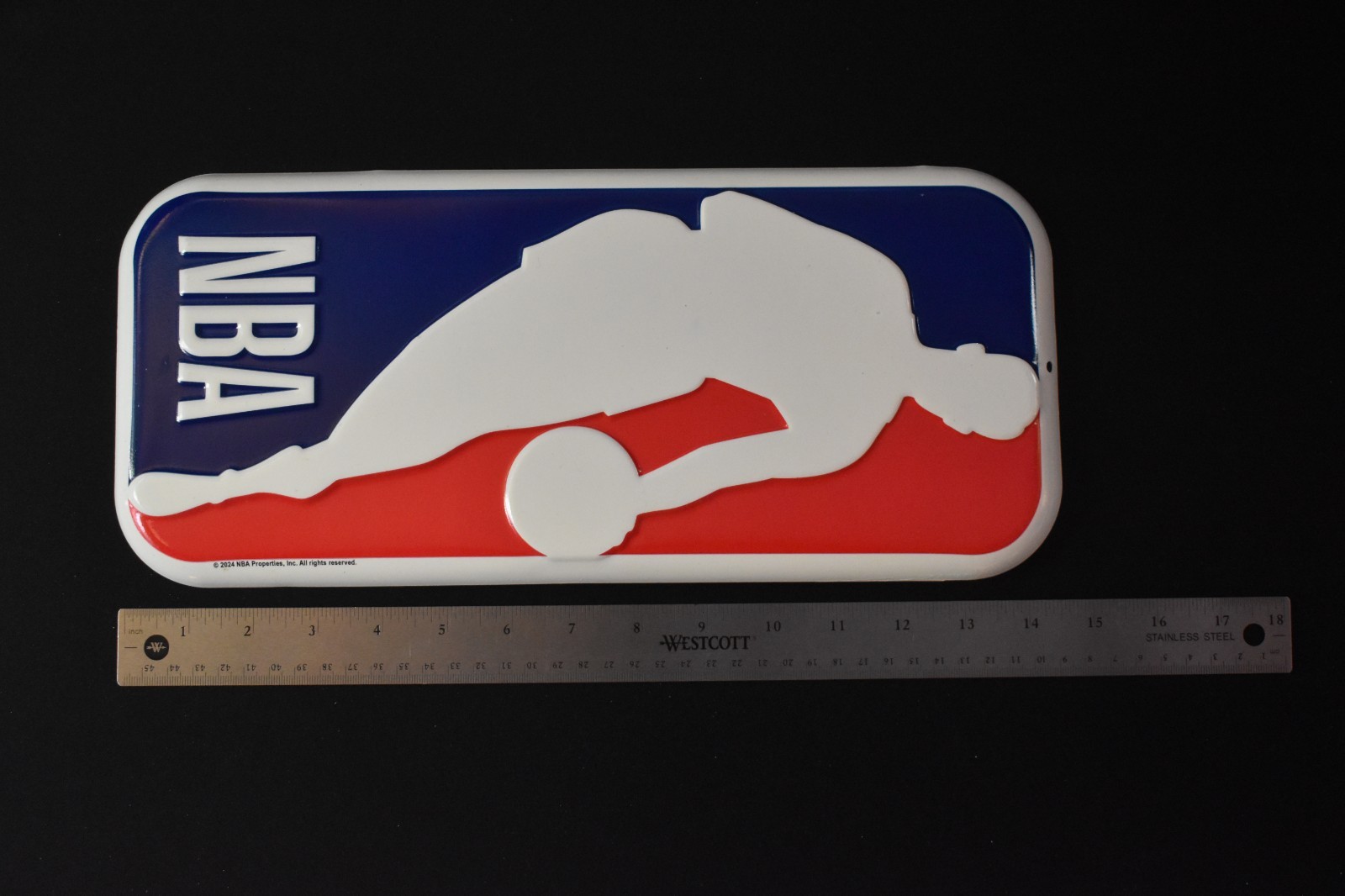 NBA Logo Metal Wall Sign 7×15 Embossed Red White Blue Basketball Decor