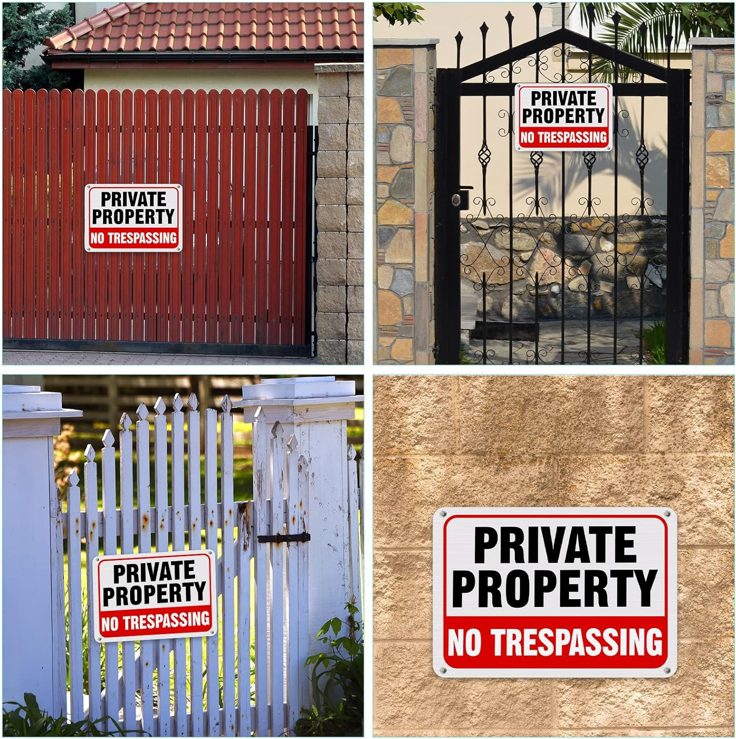 4 Pcs No Trespassing Signs Private Property Metal Reflective Aluminum No Trespas