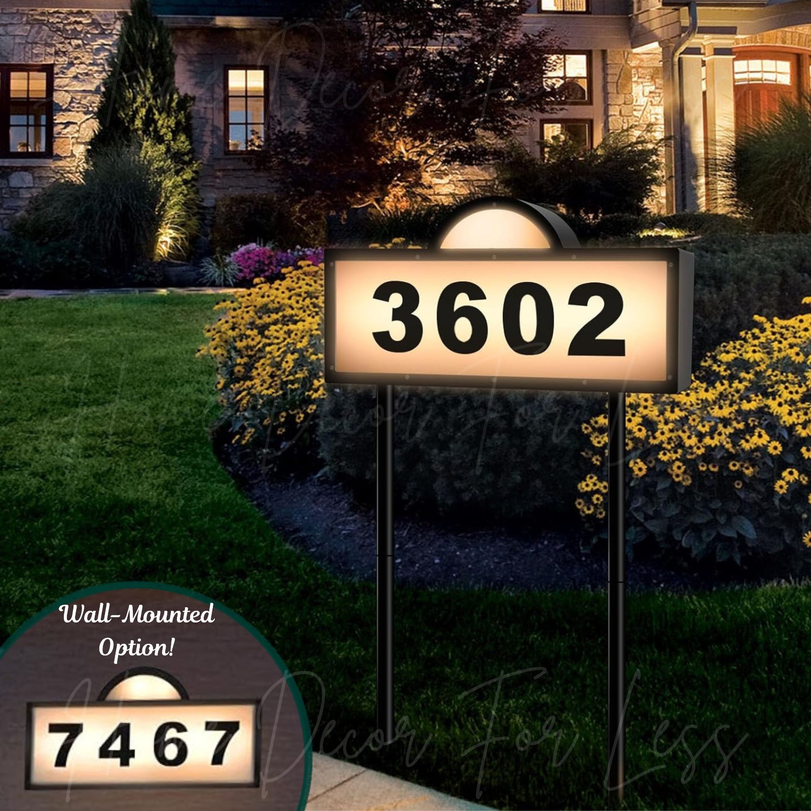 Solar LED House Address Number Sign Yard Stake Outdoor Lighted Wall Door Plaque