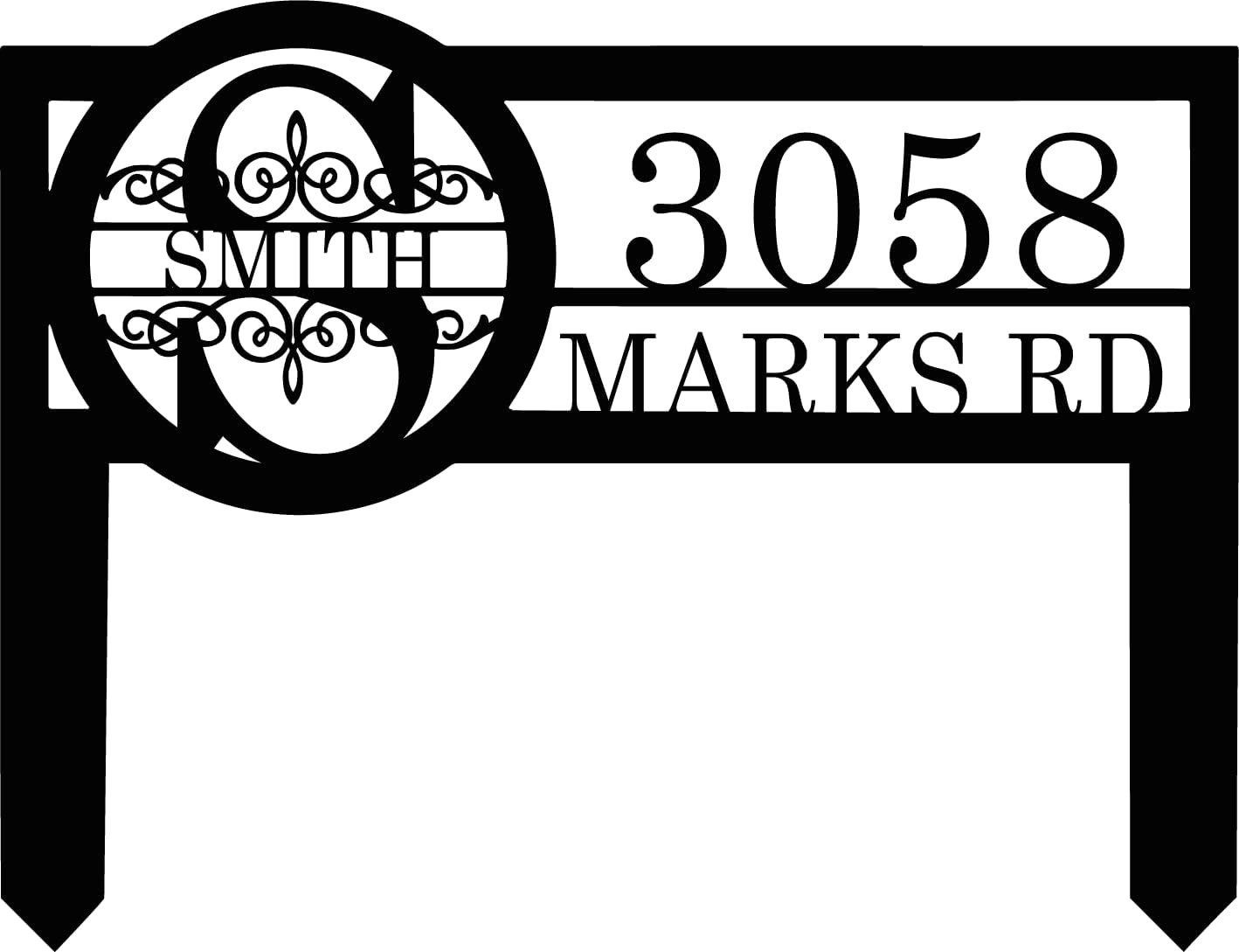 Personalized Metal Yard Address Sign Last Name and Monogram House Number Sign