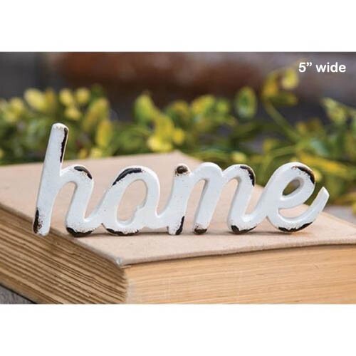 New “HOME” White Free Standing Distressed Resin Sign 5.5″w x 2″h