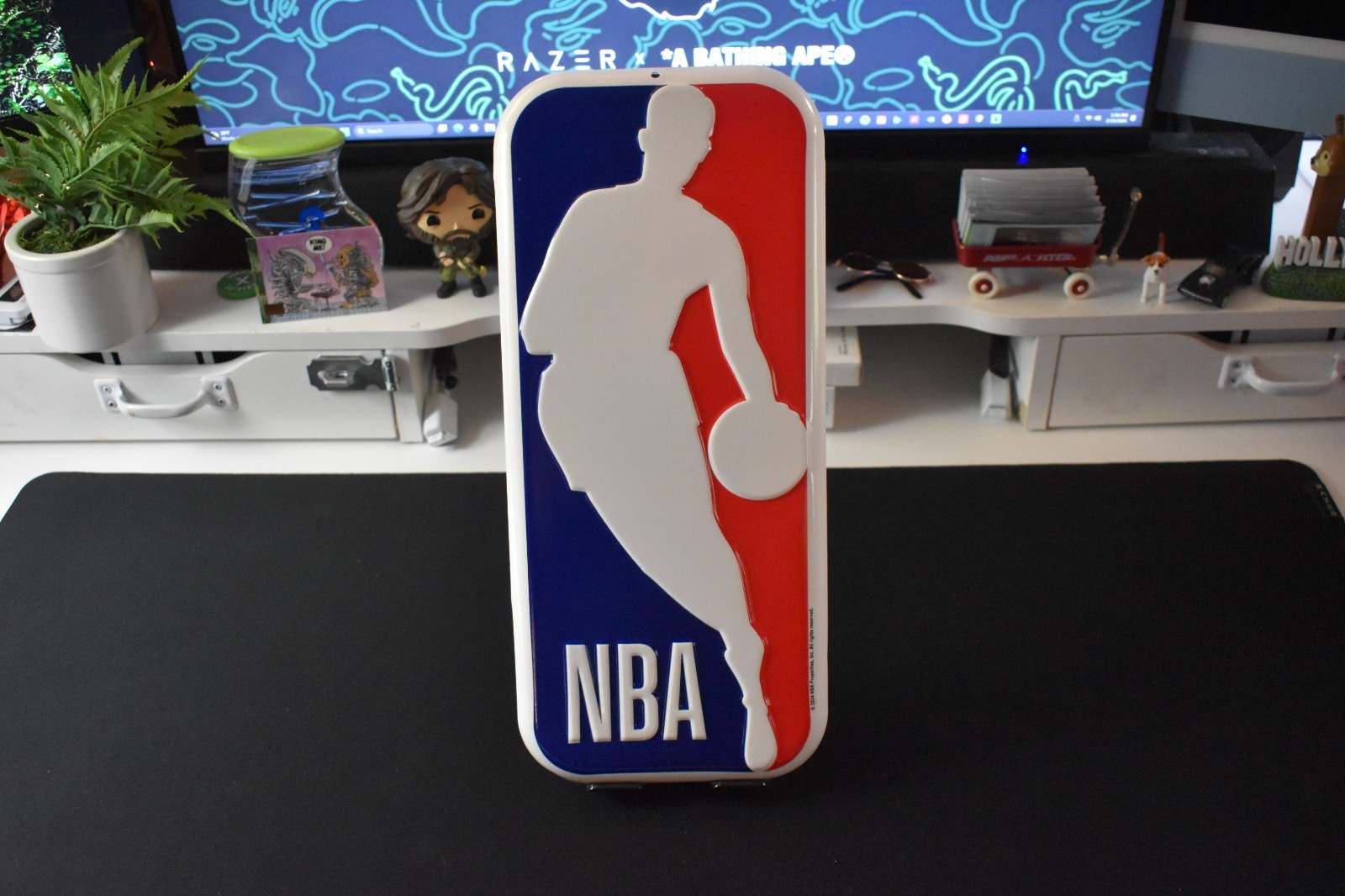 NBA Logo Metal Wall Sign 7×15 Embossed Red White Blue Basketball Decor
