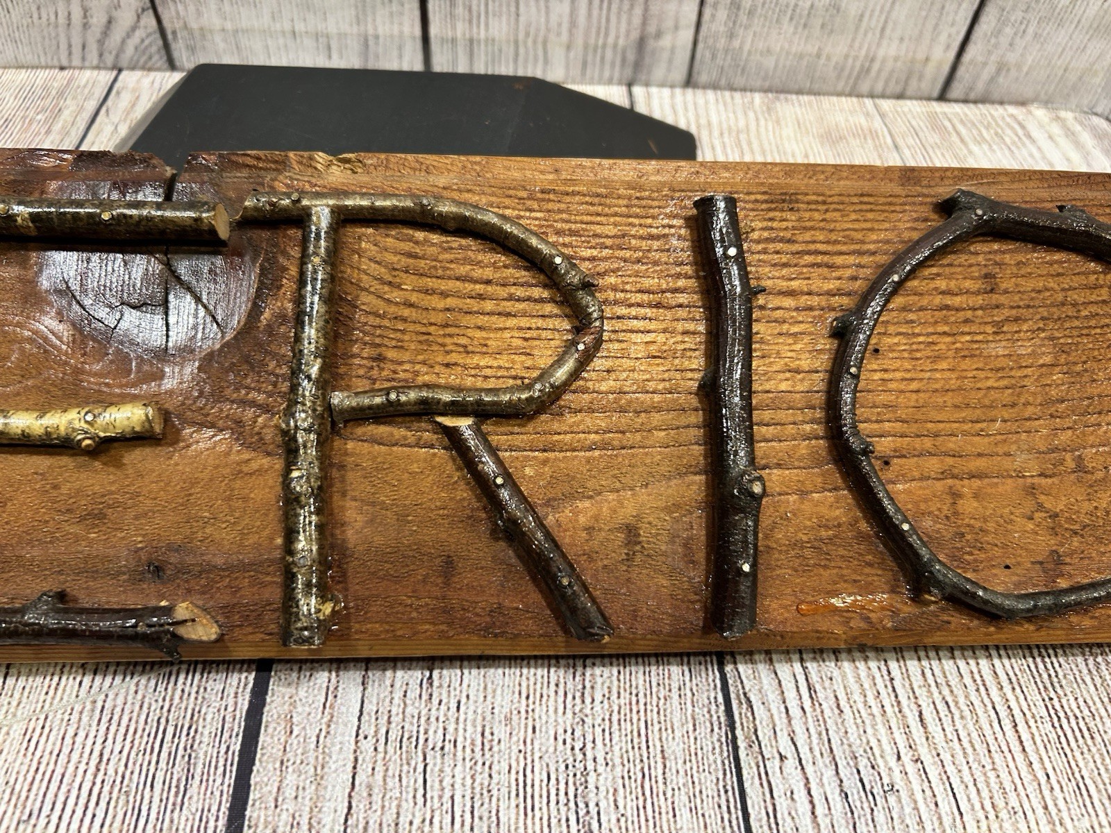 Rustic AMERICA Twig Letter Folk Art Reclaimed Wood Cabin Wall Sign Handmade