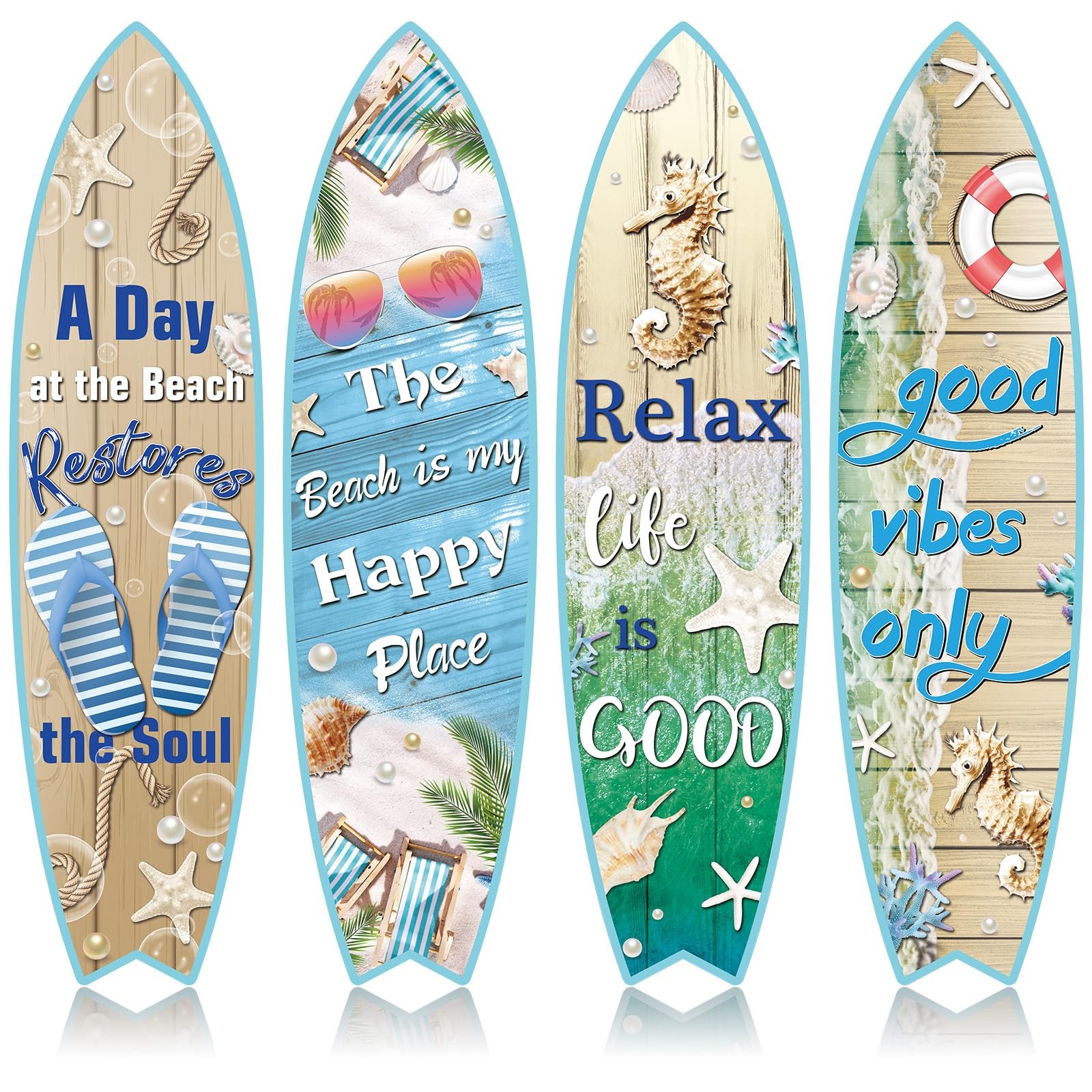 4 Pcs Surfboard Wall Decor Surfboard Wall Hanging Sign Wooden Beach Decoratio