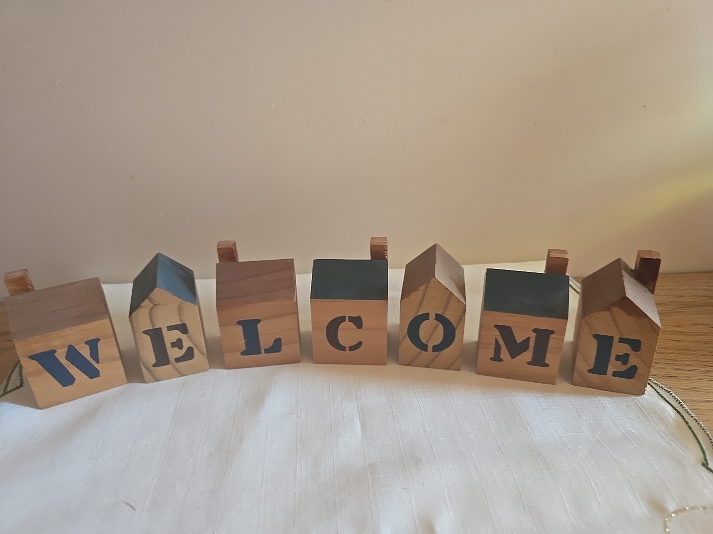Wooden Blocks Welcome Houses Country Farmhouse Decor Rustic Wood
