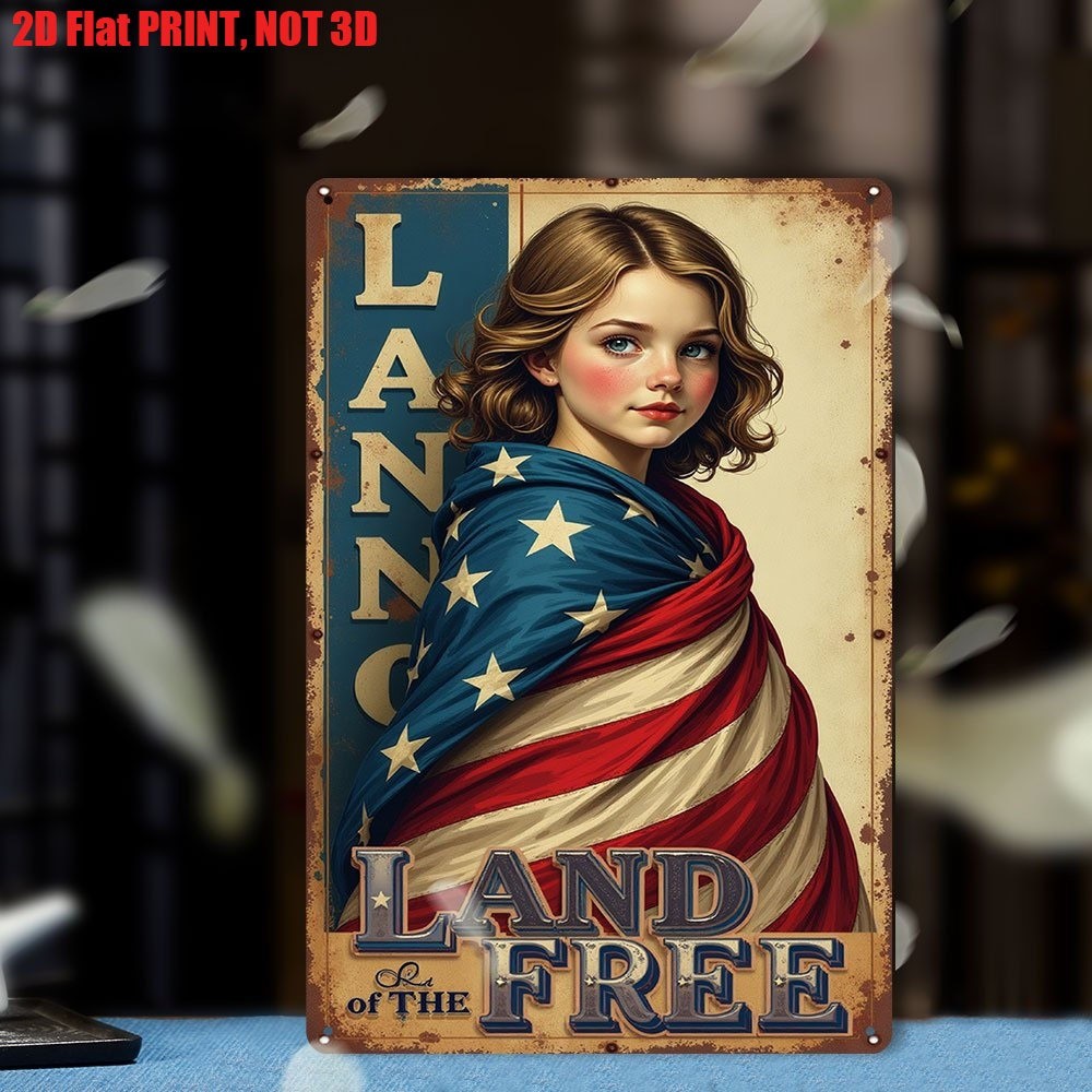 Vintage Land of the Free Metal Tin Signs American Flag Patriotic Wall Decor Art