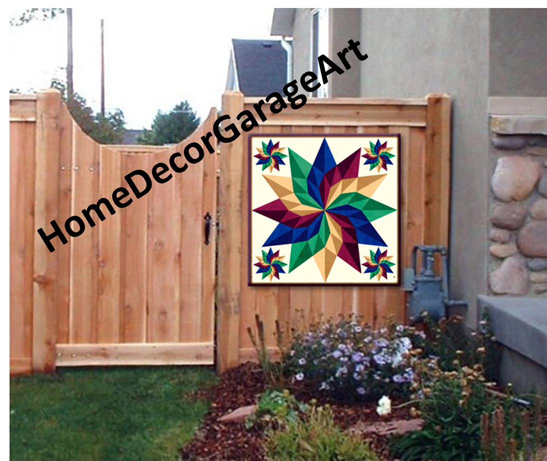 Amish Barn Art Quilt Metal Sign, Multi Dahlia Pinwheel, Dutch Amish Design