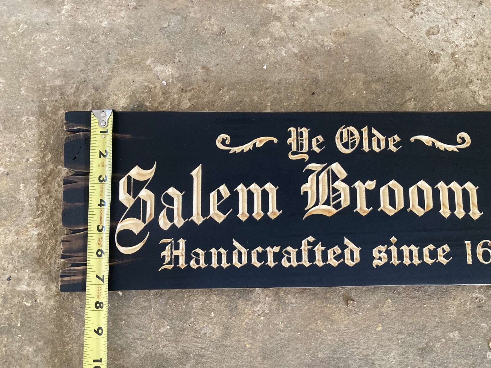 Halloween Salem Witch Broom Wooden Sign Carved Rustic Antique Look