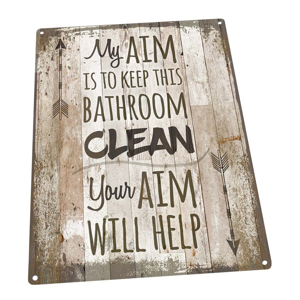 Brown My Aim is to Keep This Bathroom Clean Metal Sign; Decor for Beach House