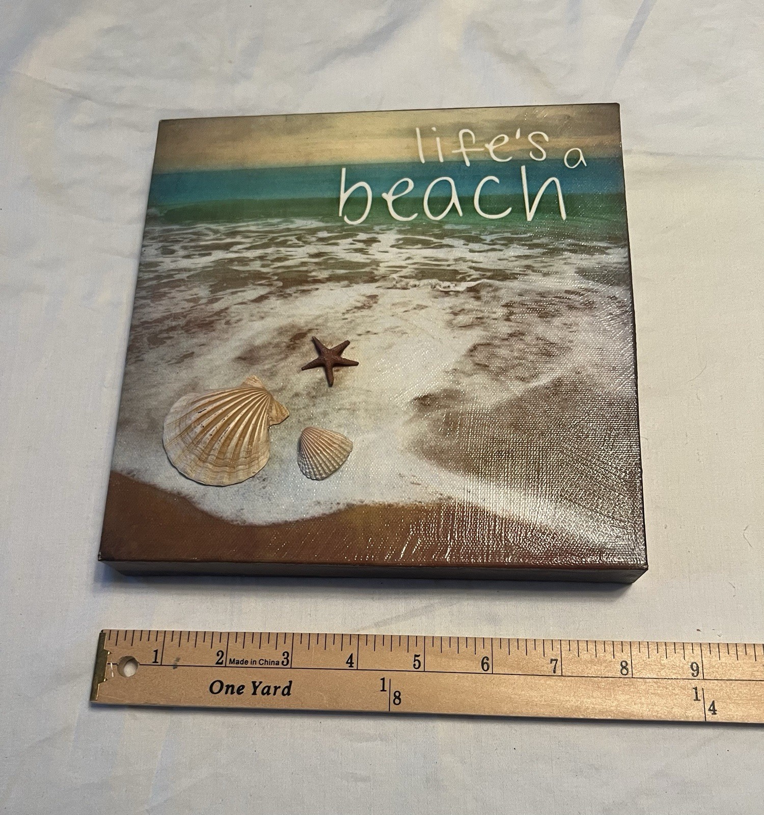 Life’s a Beach Coastal Canvas Wall Art with Seashells 8” x 8”
