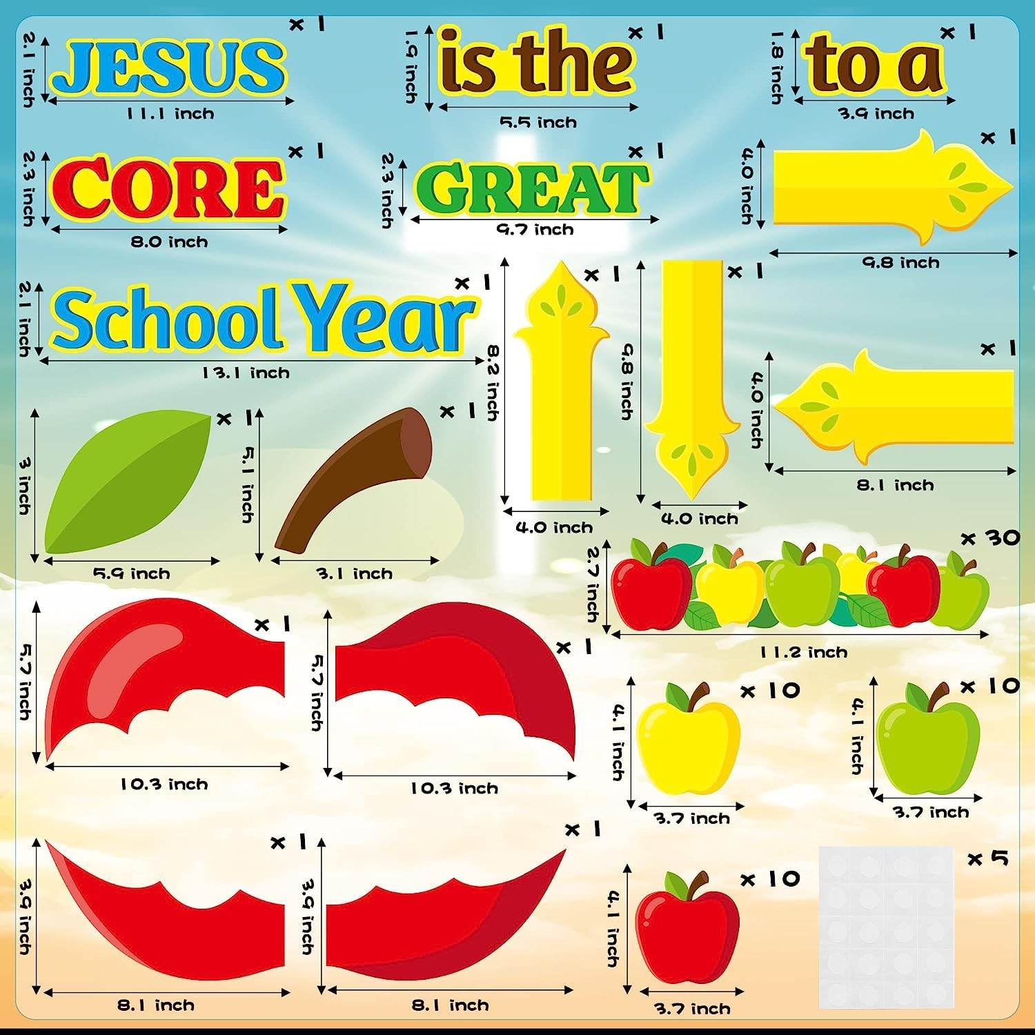 Decor, 77Pcs Jesus Bulletin Board, Cross Cutouts, Apple Tags, Multicolor