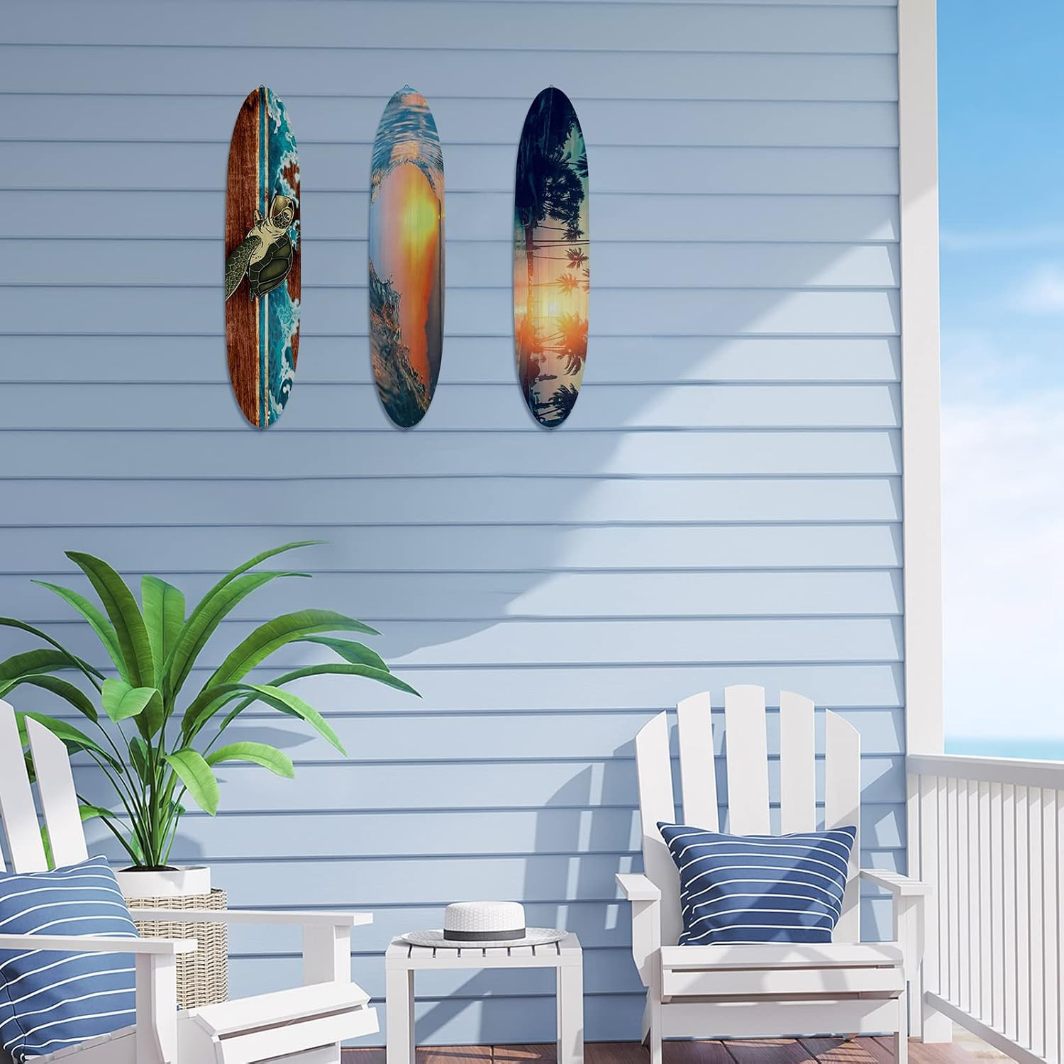 3 Pcs Surfboard Wall Decor 23.6″ X 5.4″ Beach Room Decor Large Wooden Summer Sur