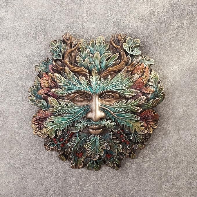 Green Man Winter Solstice Antler Wall Plaque Polystone Home Decorative