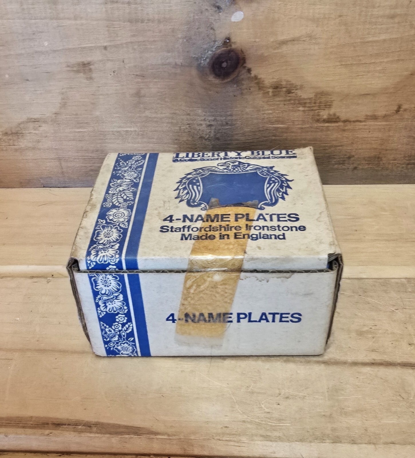 4 Liberty Blue Staffordshire Ironstone Name Plates 4 In Each Set.