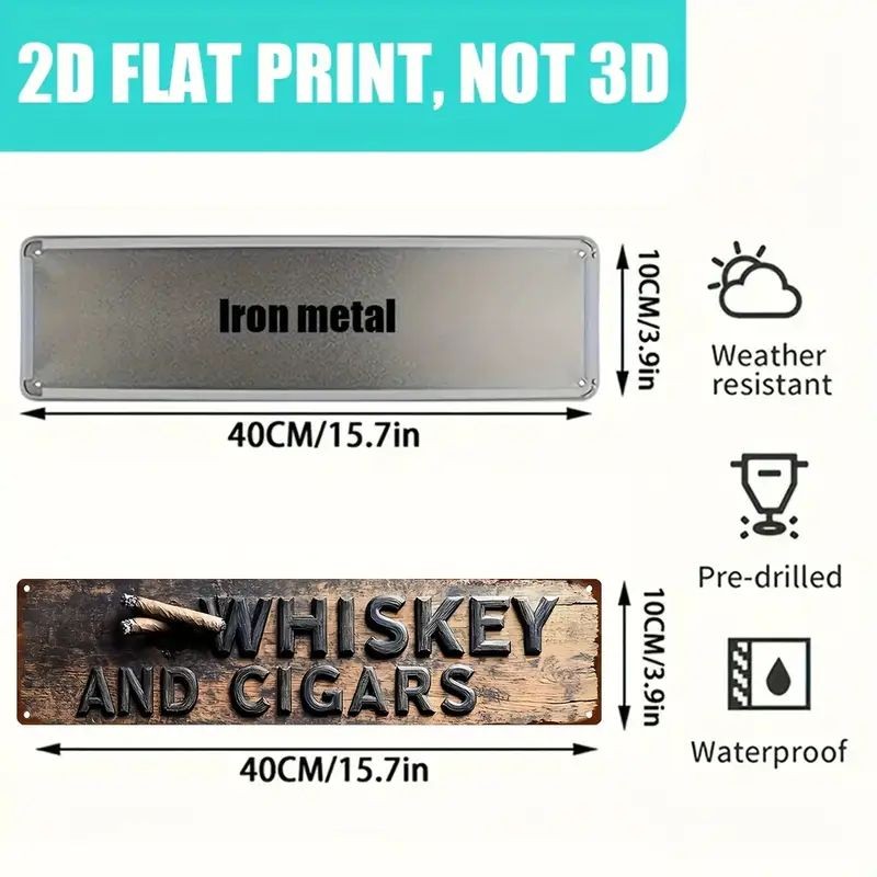 Vintage Whiskey and Cigars Metal Sign Retro Decor for Man Cave/Bar Wall Art 4×16