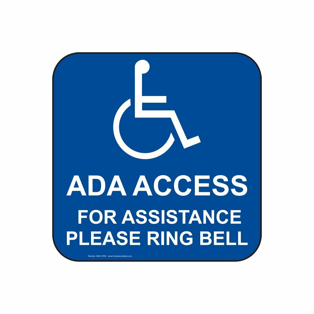 ComplianceSigns Vinyl Accessibility Label,Ring Bell for Assistance 6×6 Blue