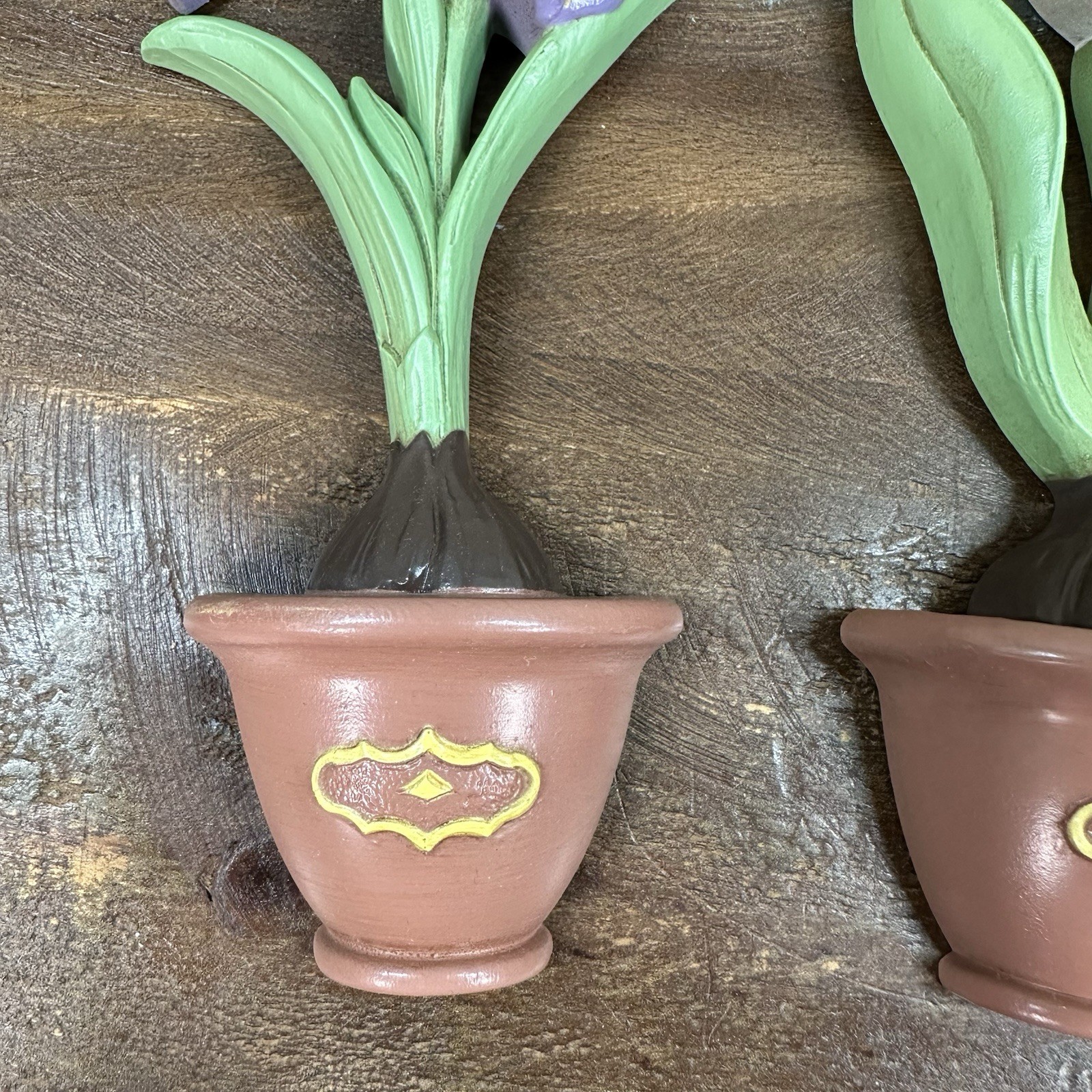 Vintage Homco Plastic Flower In Pots Wall Plaques / Wall Décor Made in USA 8”