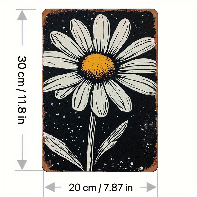 20.32×30.48 cm Metal Sign, Black White Daisy Painting