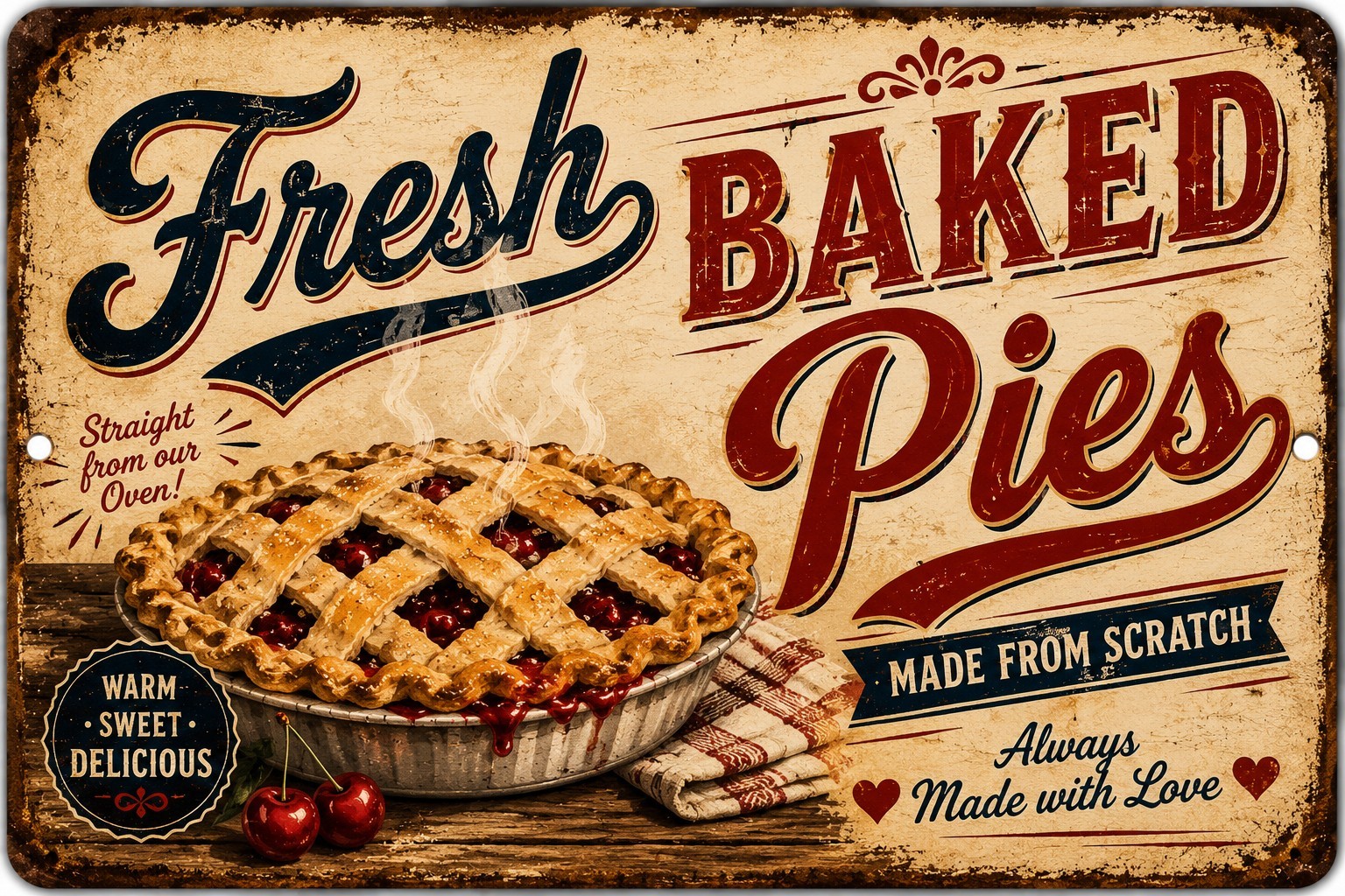 Fresh Baked Pies Aluminum Sign Retro Farmhouse Kitchen Bakery Wall Decor 12×8
