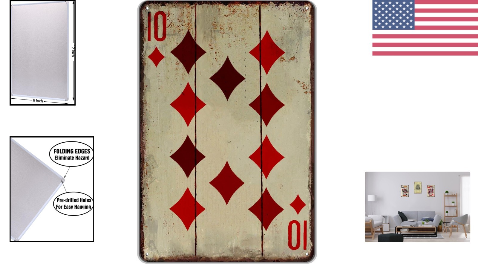 Vintage Poker Wall Decor – Retro Metal Sign 12×8 Inches for Man Cave Charm