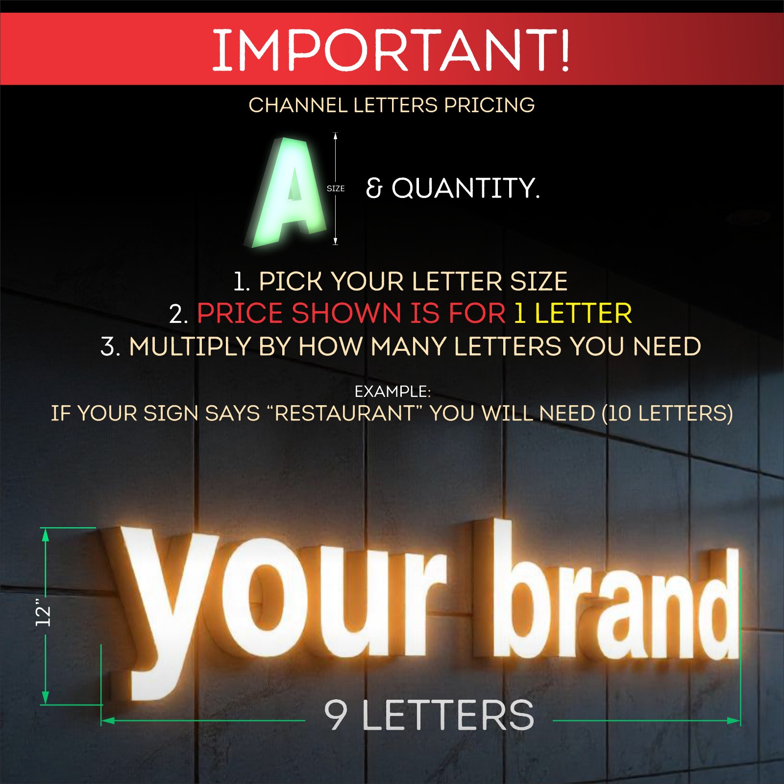 Custom 3D Channel Letters Sign LED Frontlit Storefront & Indoor/Outdoor Signage