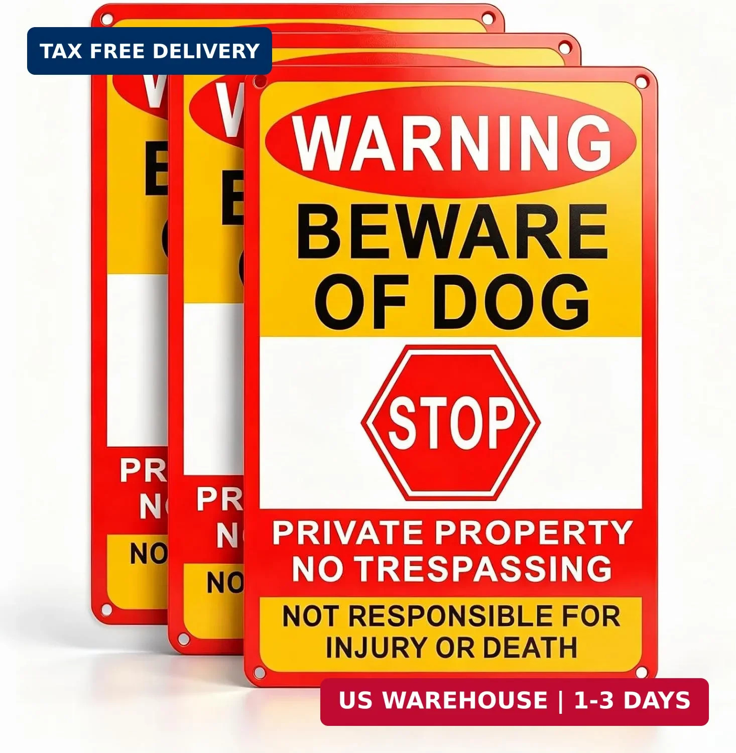 3 Pack Beware of Dog Sign, 12X8 Inches, Aluminum Metal, No Trespassing Sign