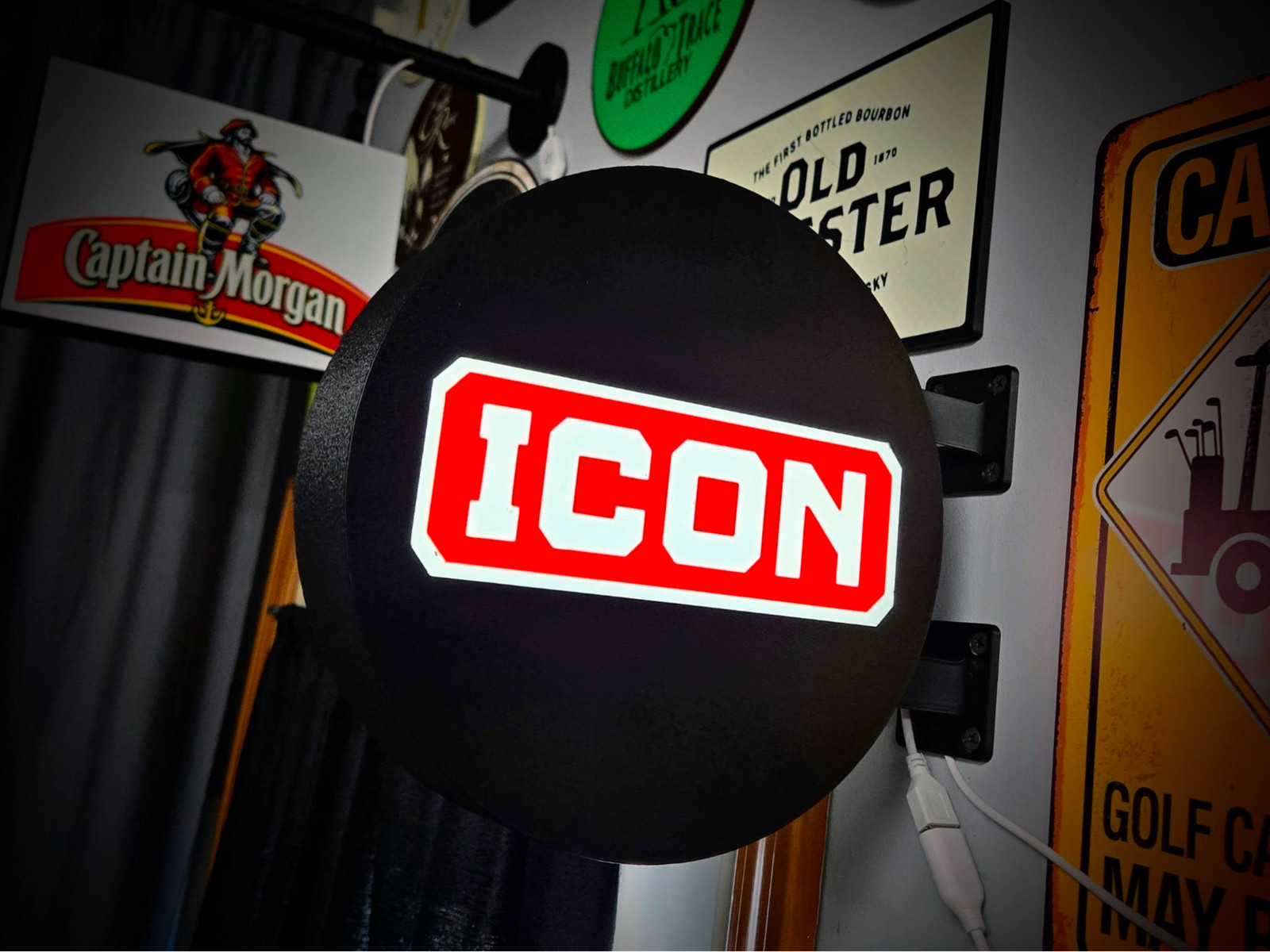 Icon Tools LED Lightbox Sign 3D Printed Round Wall Mount Man Cave Garage Decor