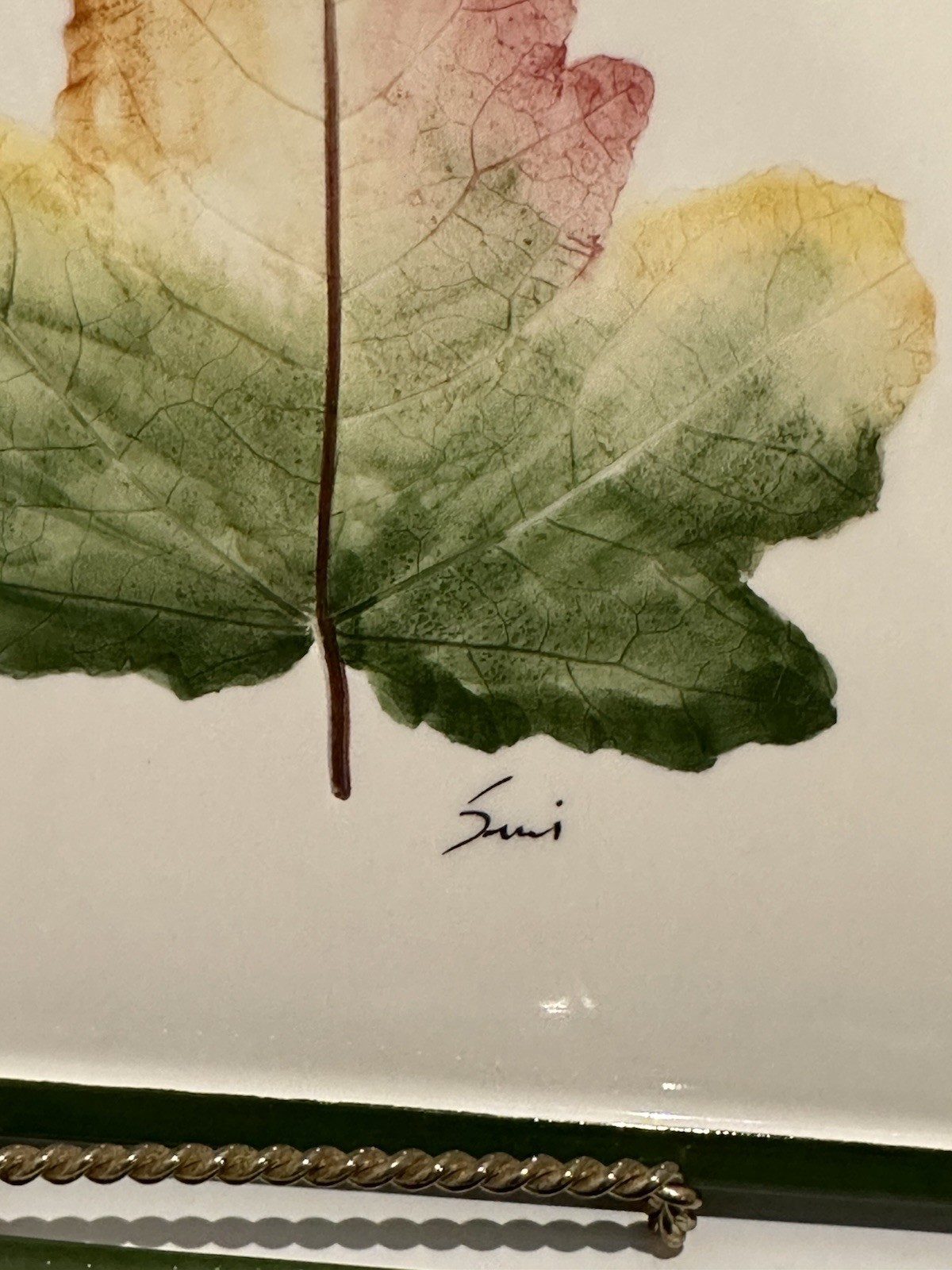 Pr Of Pier One Hand Painted Autumn Leaf Design Ceramic Wall Plaque Tiles