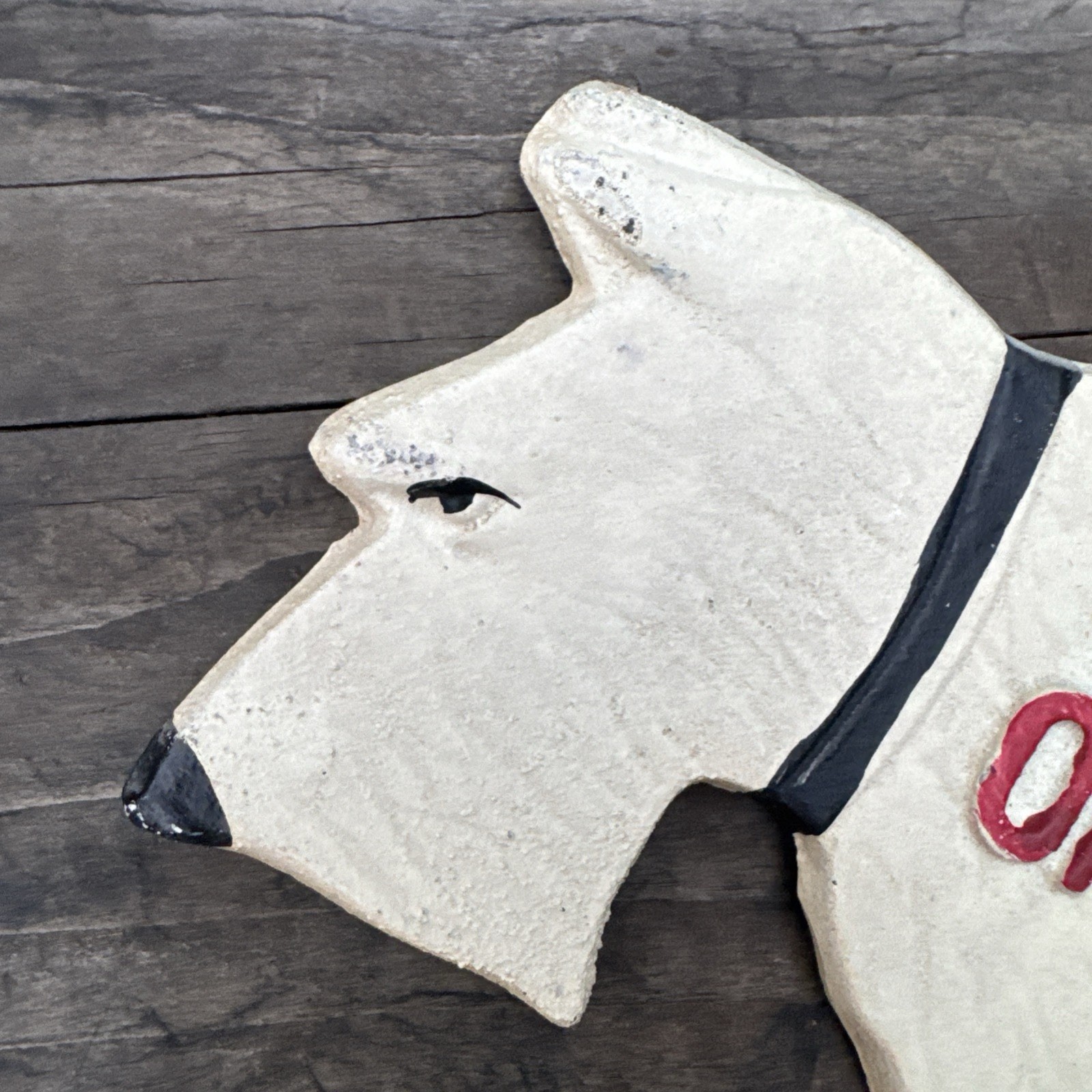 Vintage White Schnauzer Dog Painted Cast Iron Keep Off Grass Sign Lawn Ornament