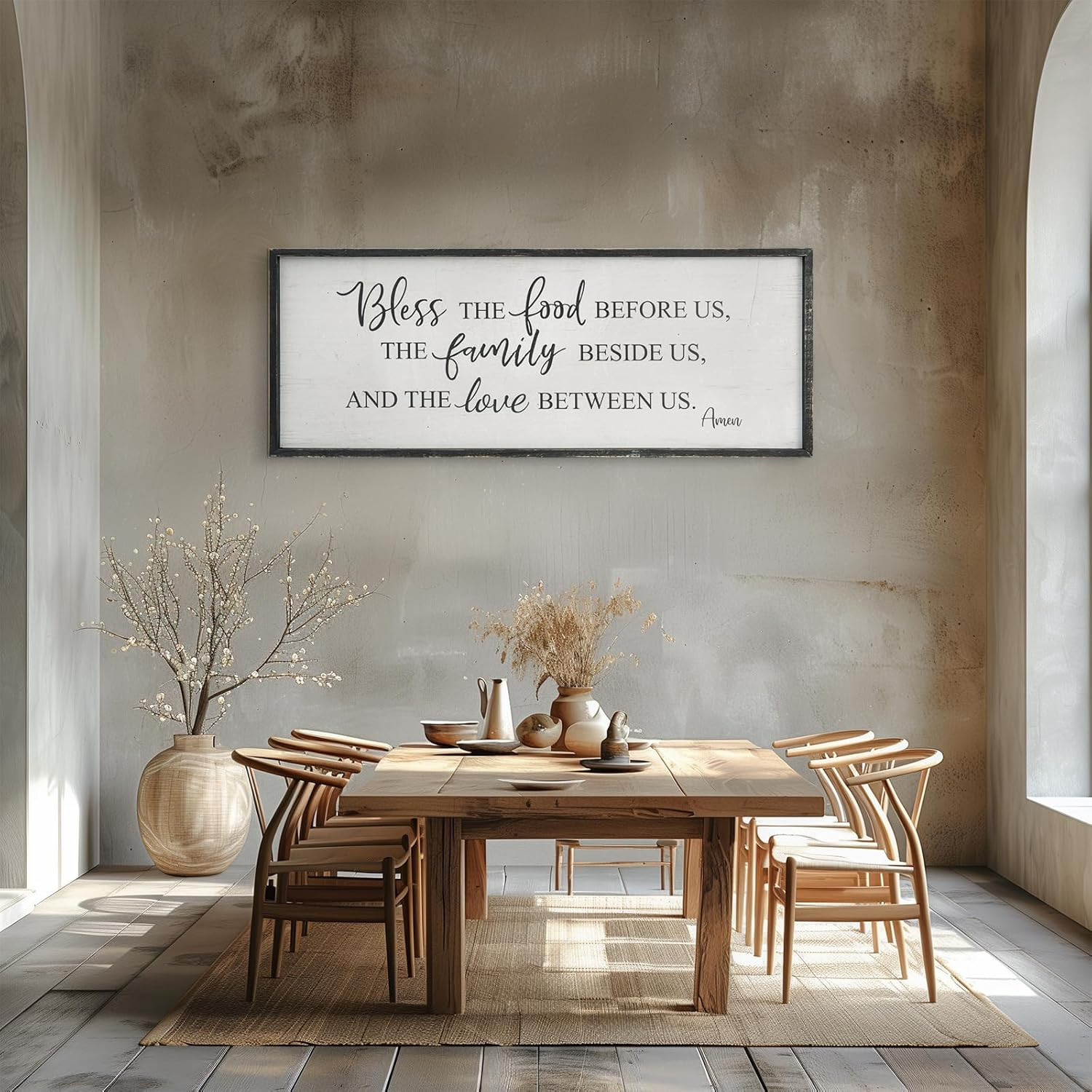 Bless the Food before Us Home Decor Wall Sign for Family 40 X 15 Inch Black