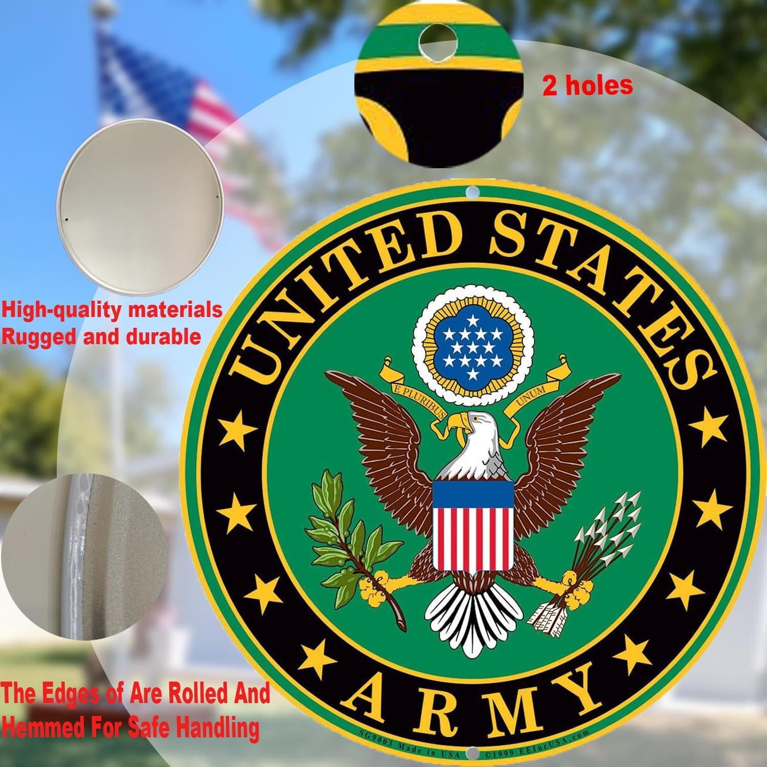 United States Army Logo Metal Sign Army Wall Decor, 12 Inch round Emblem, US Mil