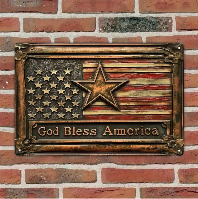 God Bless America Metal Sign American Flag Patriotic Wall Decor 8×12 Plaque
