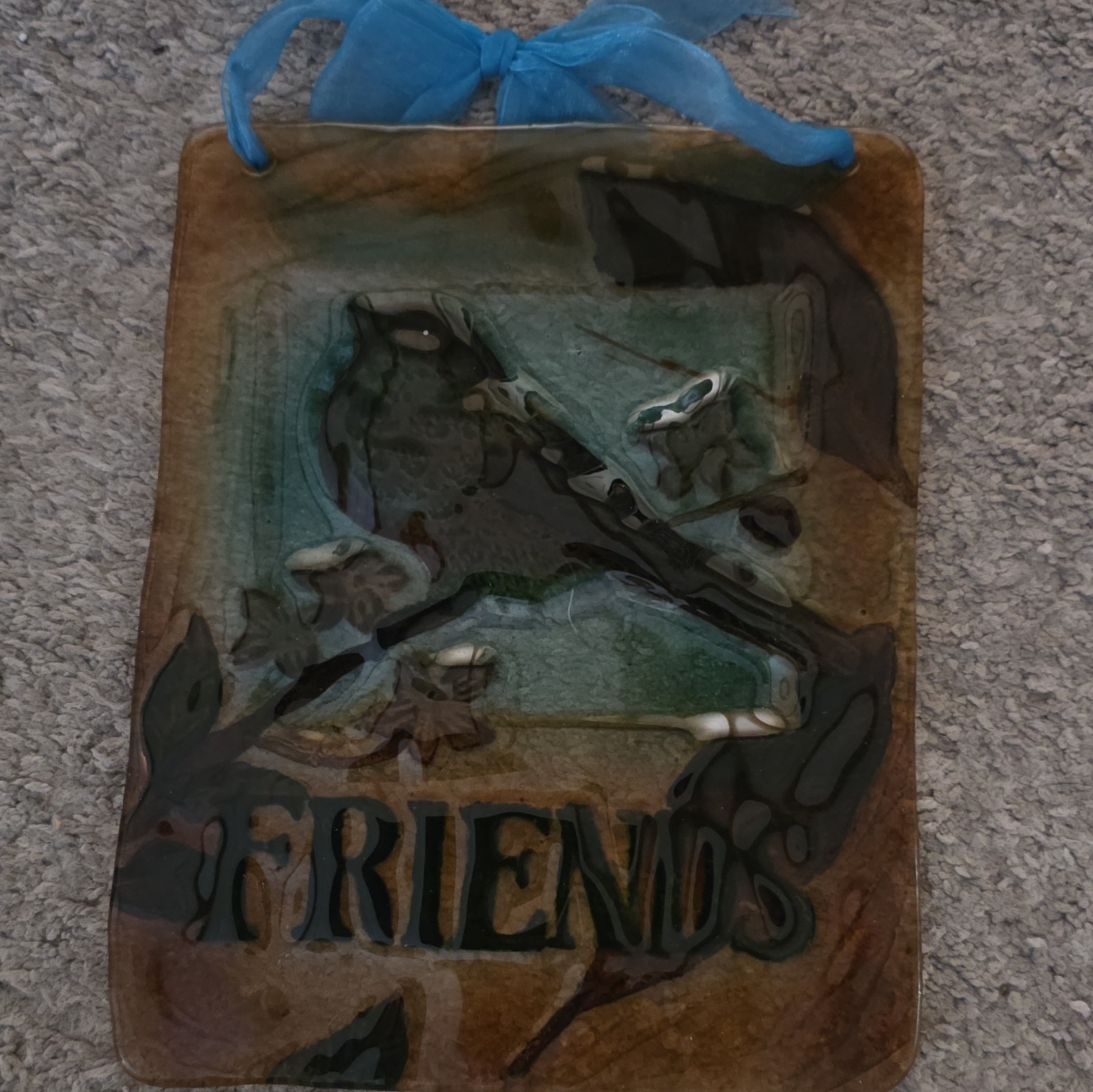 Ceramic Hanging Wall Plaque “FRIENDS” Bird Nature Print Rectangular Glossy