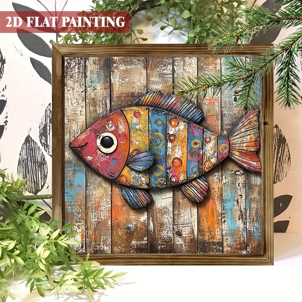 Beach theme vintage hand-painted fish wooden plaque nautical vibe decor for home