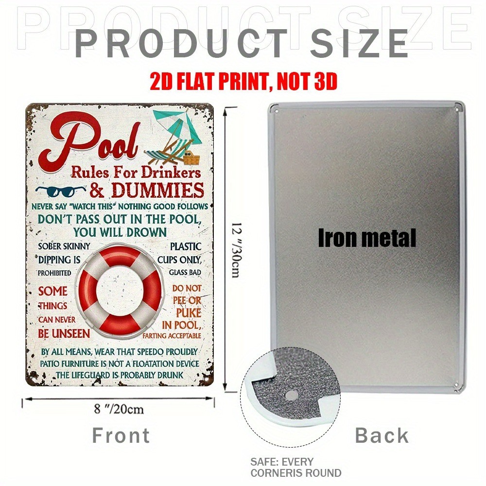 Retro Funny Pool Rule Metal Sign Wall Decor Backyard Swimming Pool Patio Outdoor